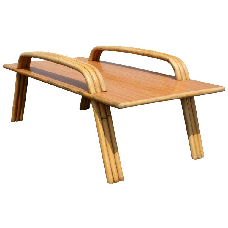 Paul Frankl Style Tropitan Bamboo Coffee Table For Sale