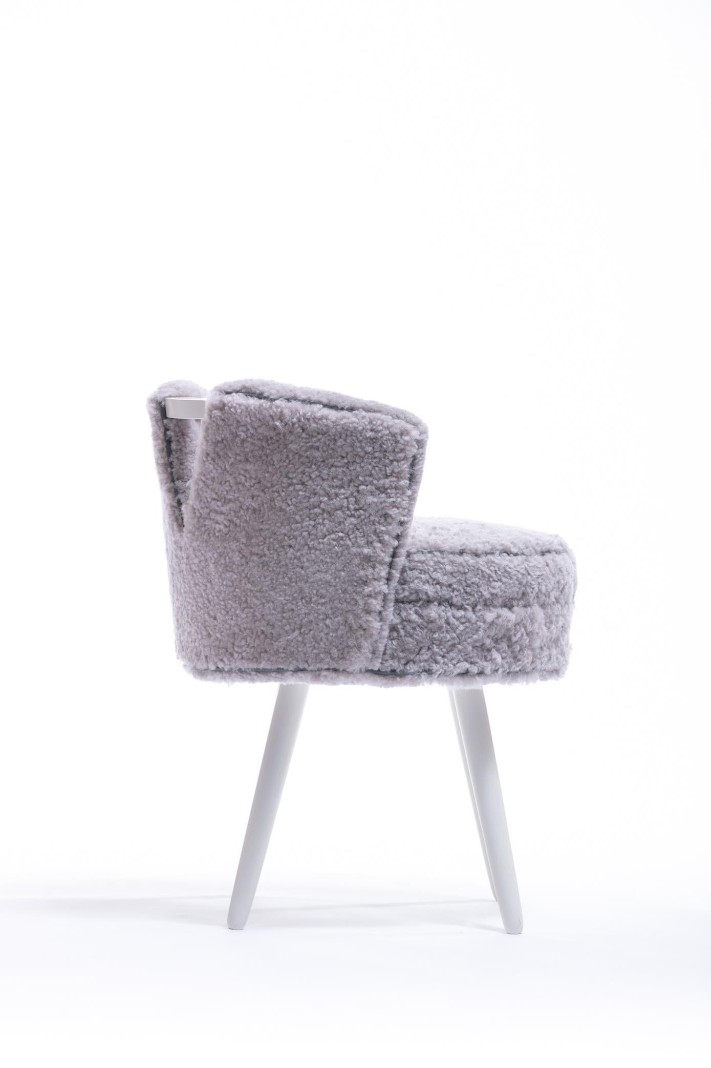 Paul Frankl Style Vanity Stool Upholstered in Shearling For Sale 1