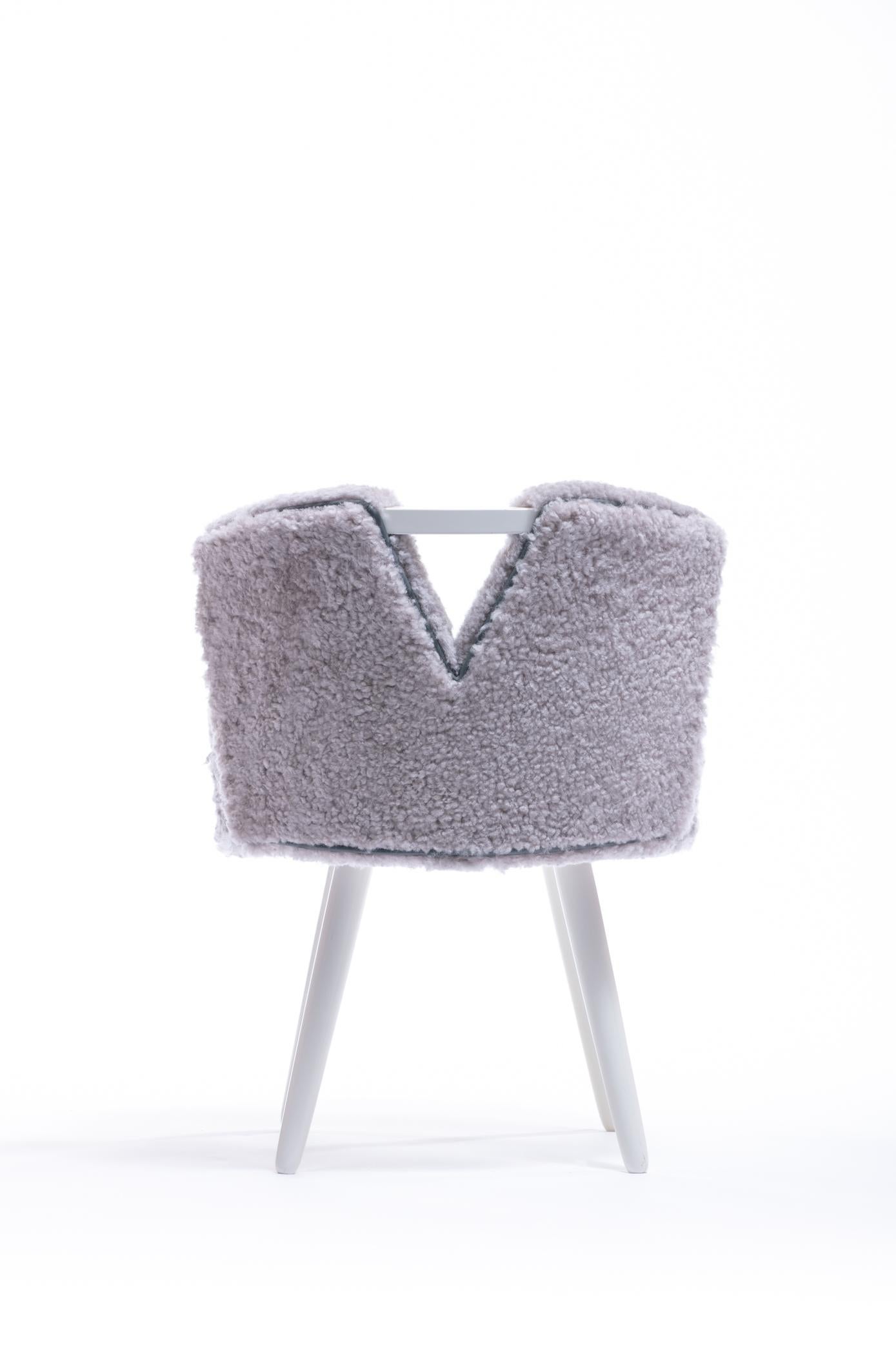 Paul Frankl Style Vanity Stool Upholstered in Shearling For Sale 2