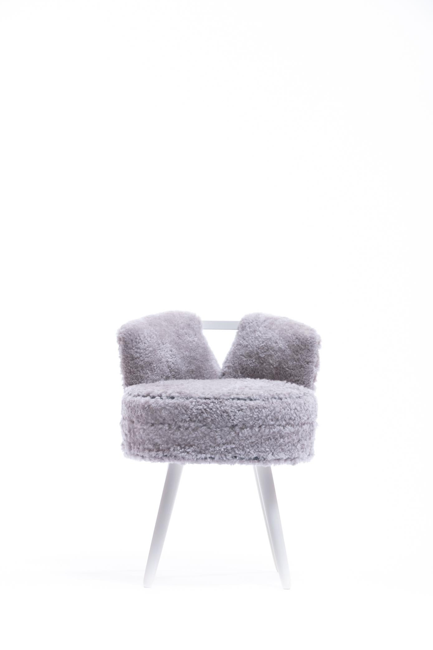 Paul Frankl Style Vanity Stool Upholstered in Shearling For Sale 9