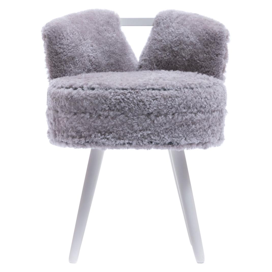 Paul Frankl Style Vanity Stool Upholstered in Shearling