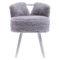 Retro Paul Frankl Style Vanity Stool Upholstered in Shearling