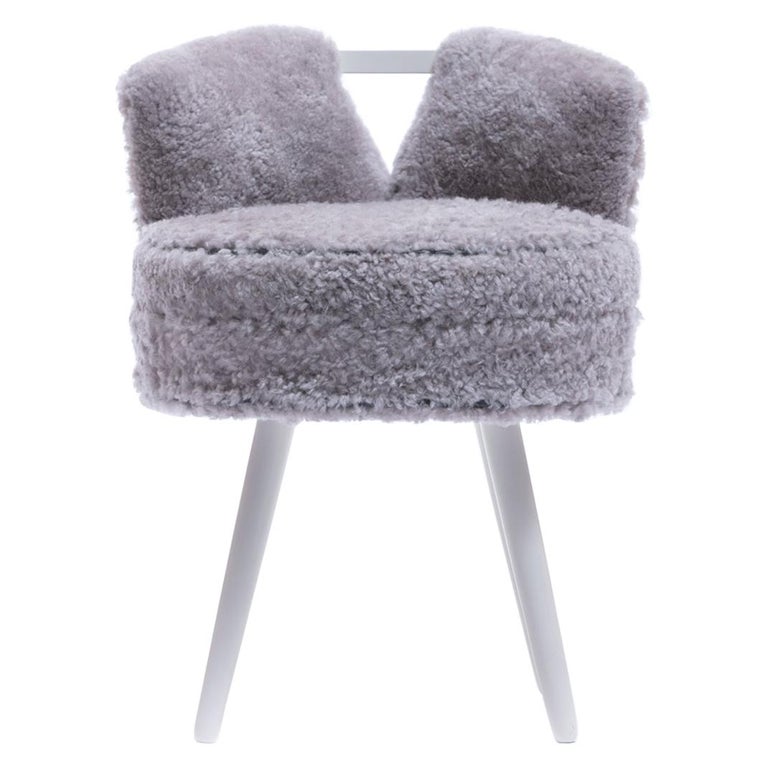 Paul Frankl Style Vanity Stool Upholstered In Shearling For Sale At 1stdibs