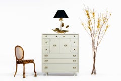 Paul Frankl Tall Chest in White Chocolate Lacquer with Brass Hardware c. 1950s