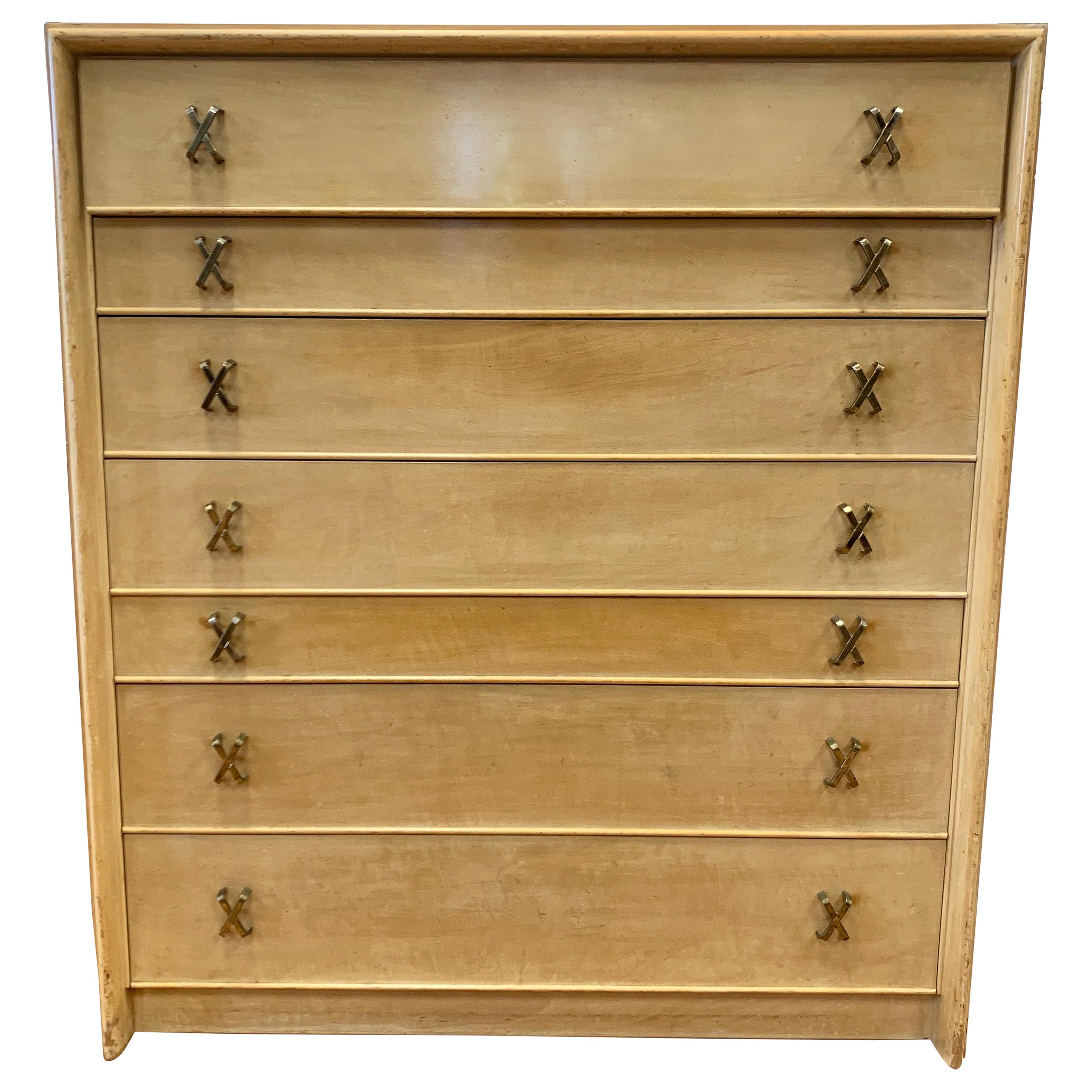 Paul Frankl Tall Dresser High Chest of Drawers with X-Pulls