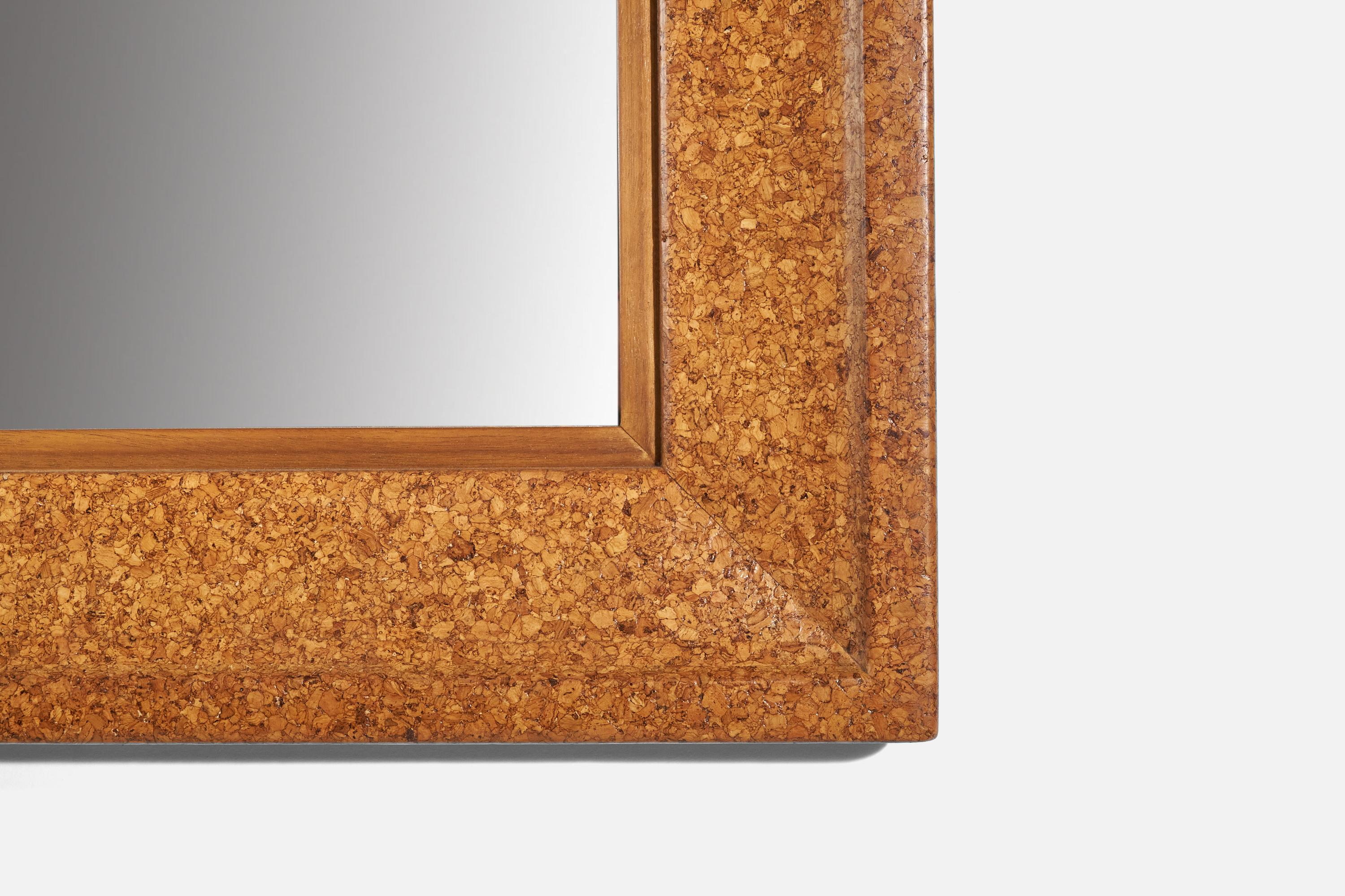 Mid-Century Modern Paul Frankl, Wall Mirror, Cork, Mirror Glass, USA, C. 1950s For Sale