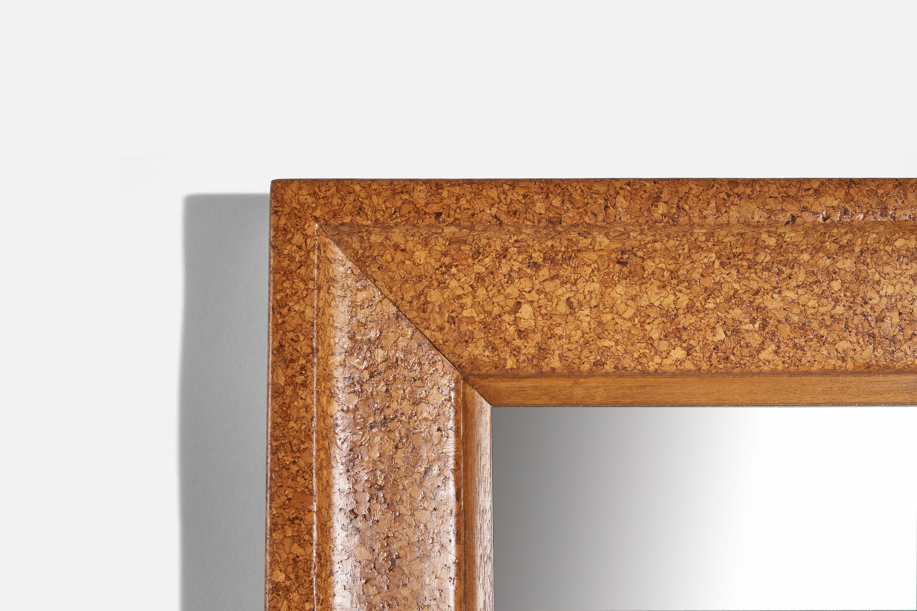 American Paul Frankl, Wall Mirror, Cork, Mirror Glass, USA, C. 1950s For Sale