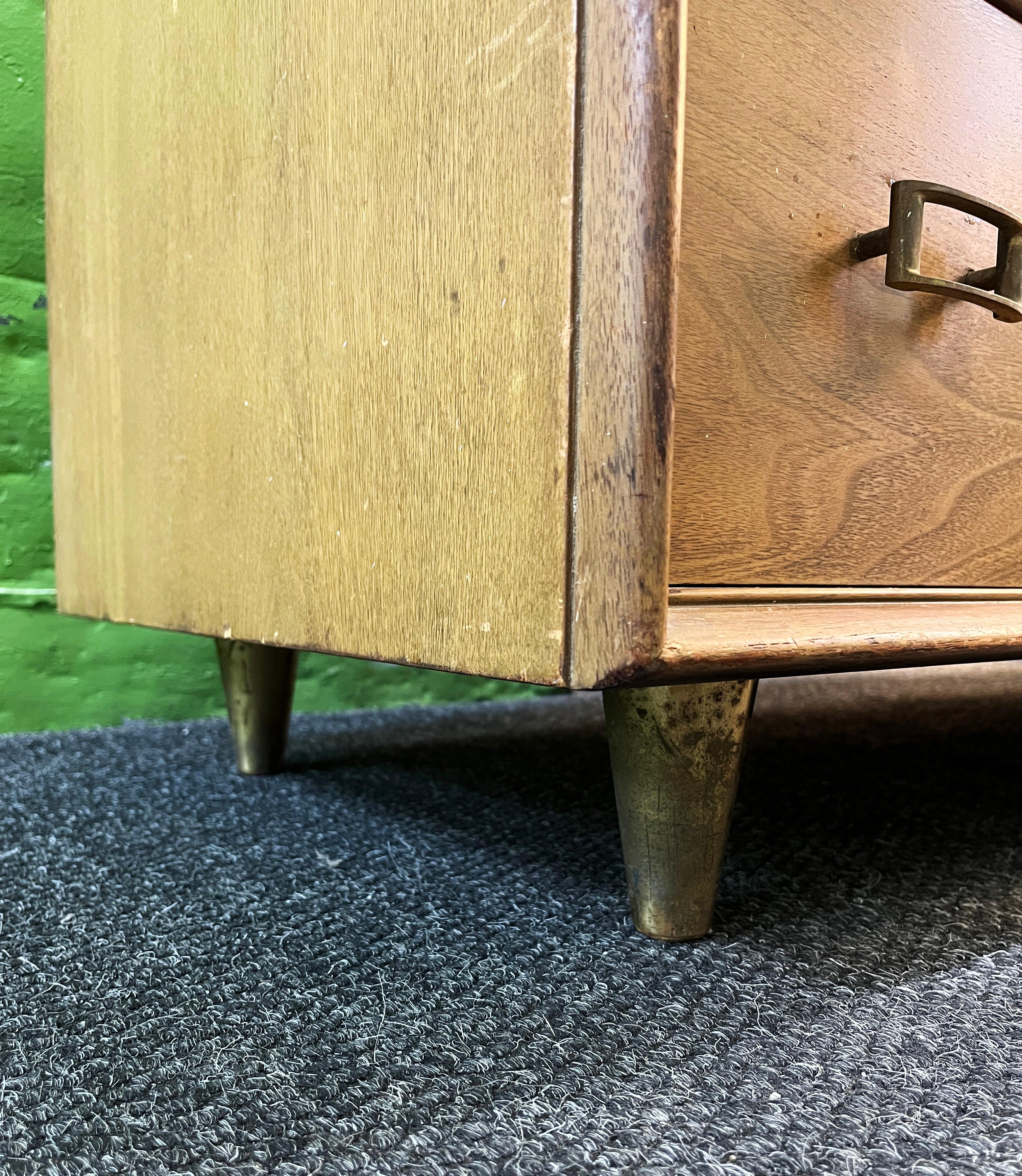 Mid-20th Century Paul Frankl Walnut Dresser with Brass Buckle Pulls and Feet 1950s 'Signed' For Sale