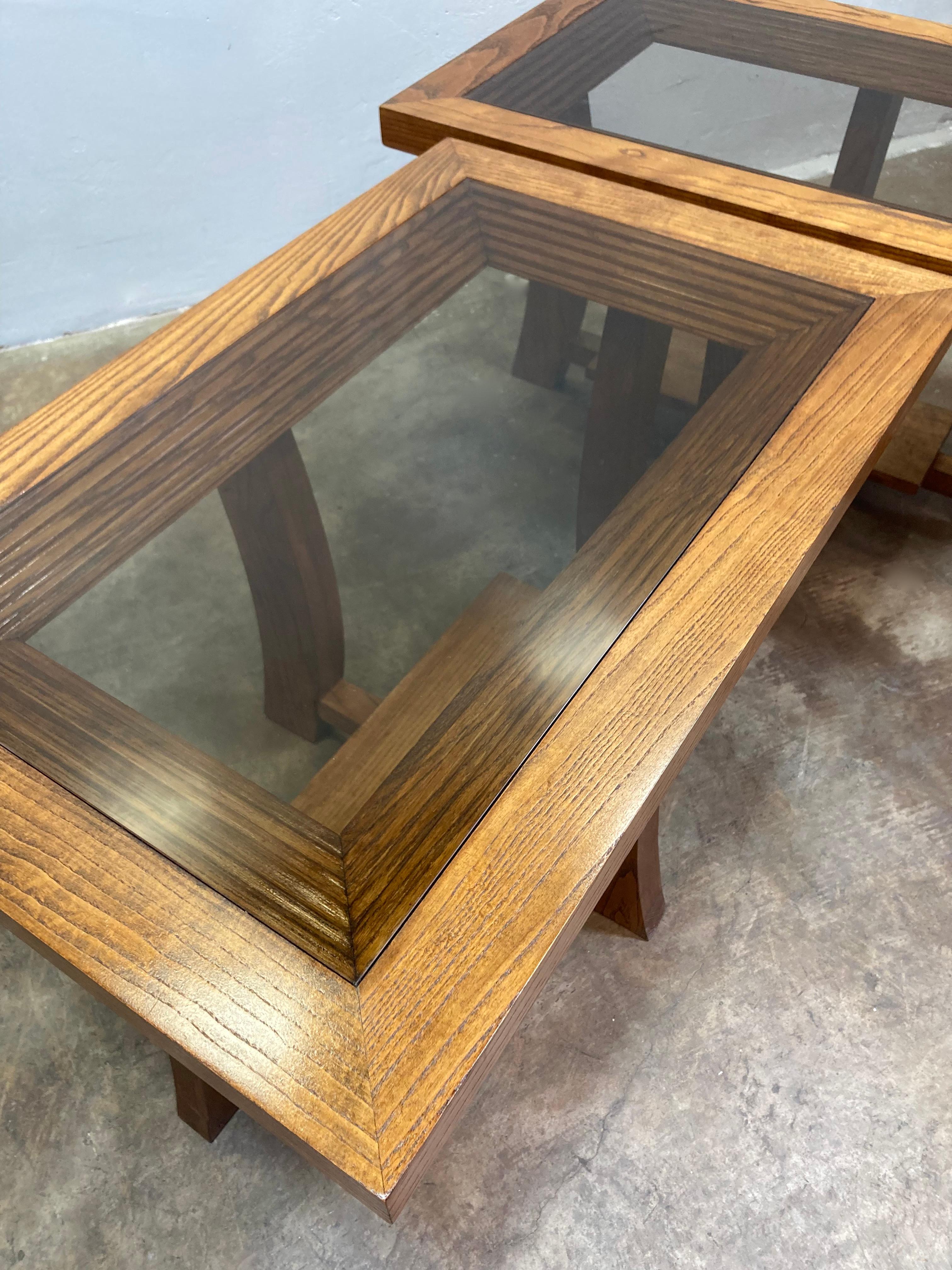 Art Deco Paul Frankl Wood & Glass Side Tables, Pair of 2 For Sale