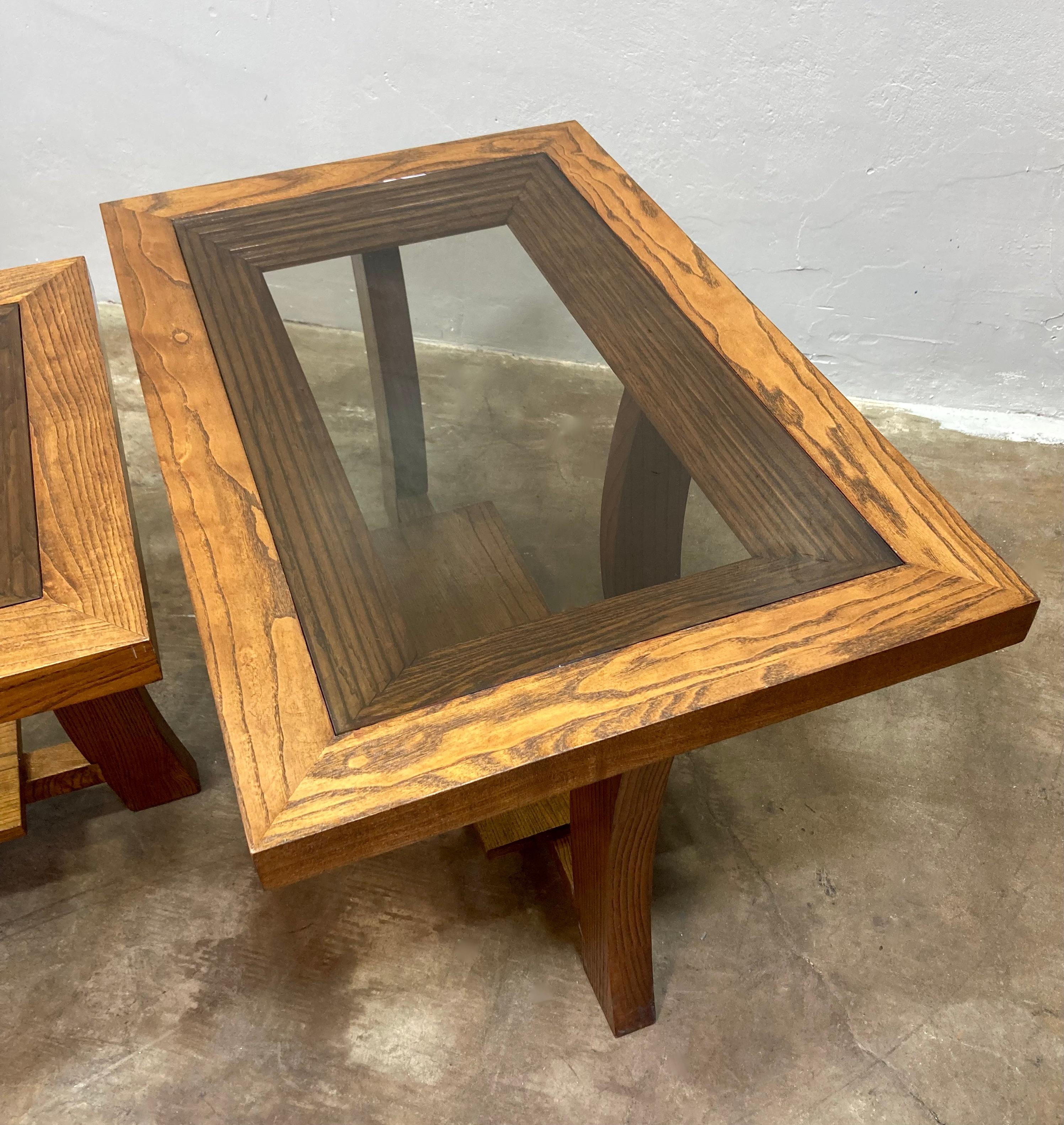 Paul Frankl Wood & Glass Side Tables, Pair of 2 In Excellent Condition For Sale In Alhambra, CA
