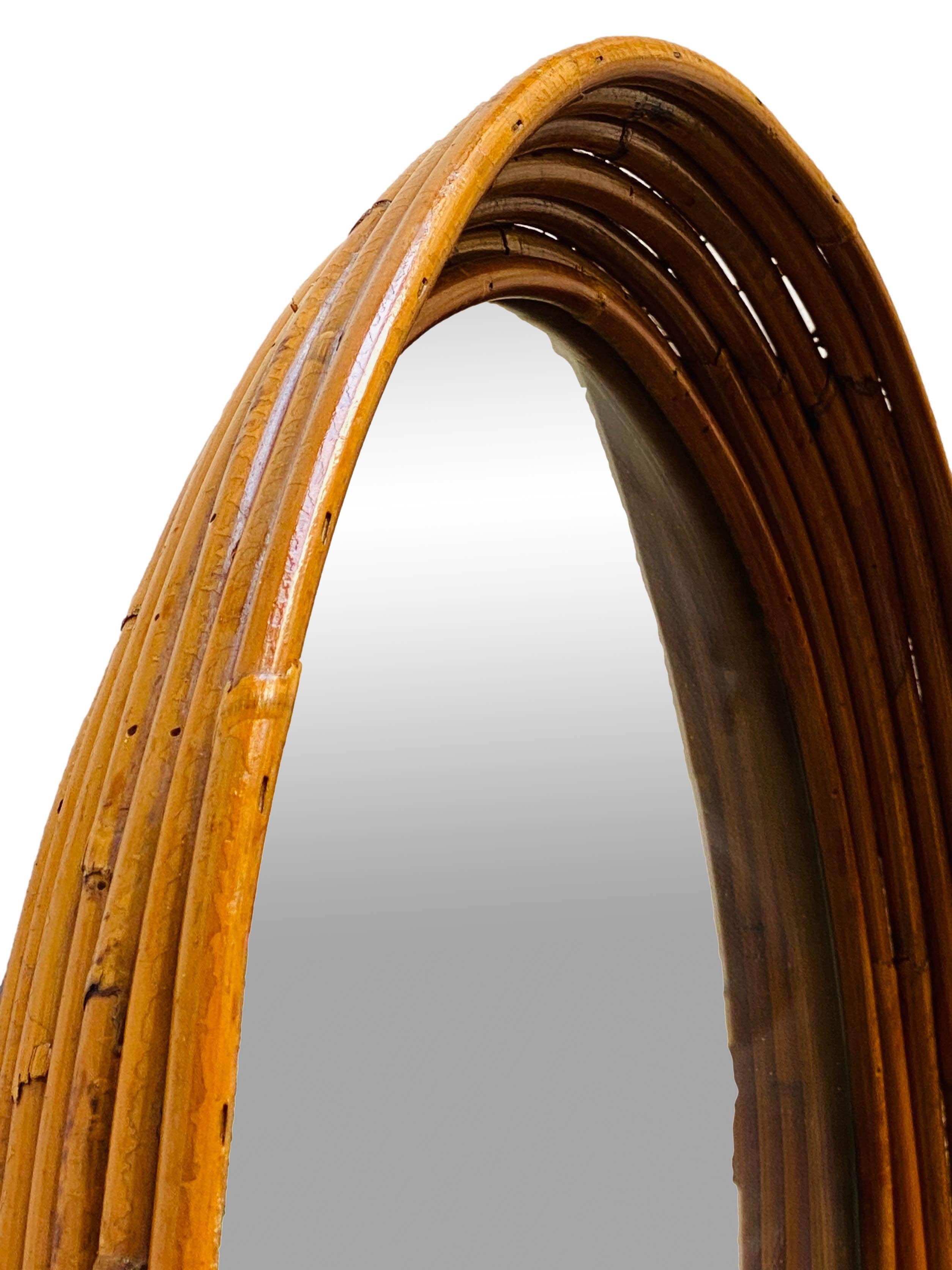 Italian Paul Frankle Style Pencil Reed Bamboo Round Wall Mirror, Italy 1960s