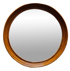Paul Frankle Style Pencil Reed Bamboo Round Wall Mirror, Italy 1960s