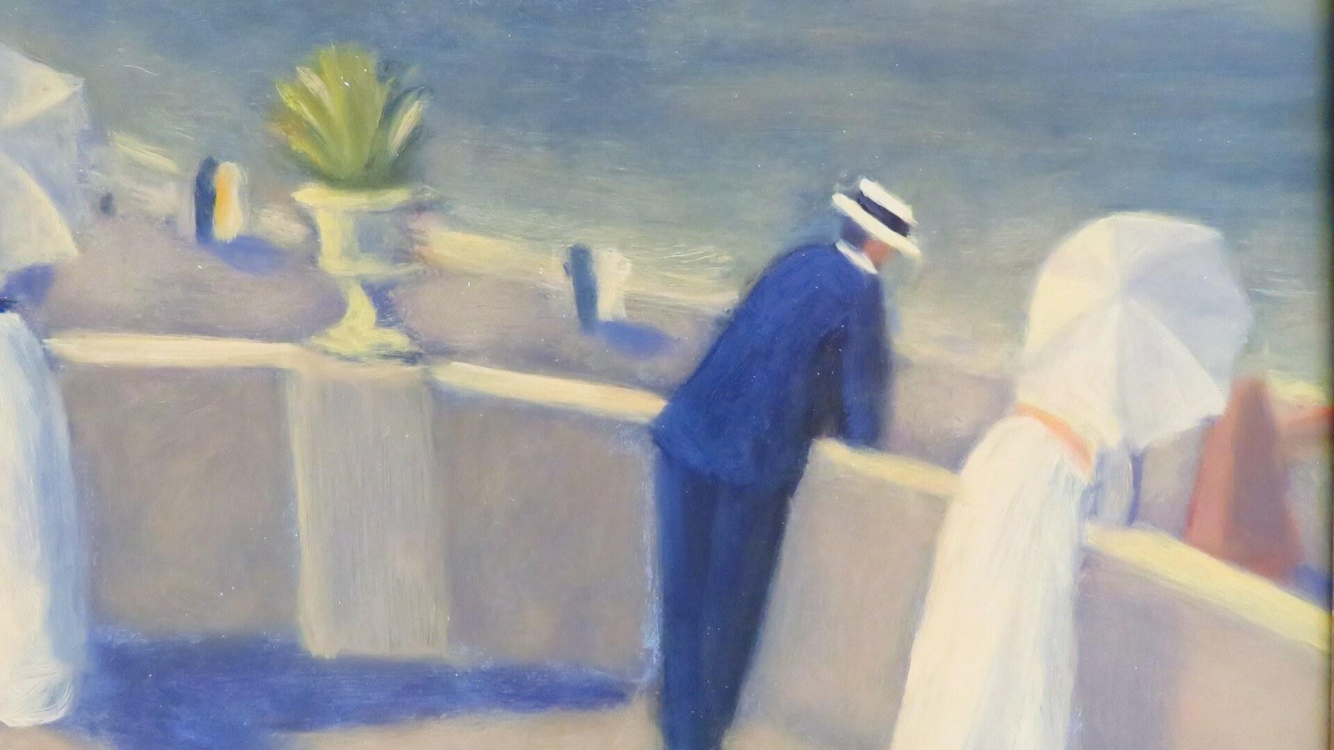 (1958-) Peinture à l'huile originale du moderniste français - Scène de promenade en bord de mer  - Postmoderne Painting par Paul Frans 