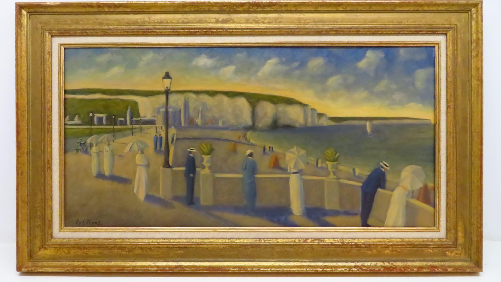 Landscape Painting Paul Frans  - (1958-) Peinture à l'huile originale du moderniste français - Scène de promenade en bord de mer 