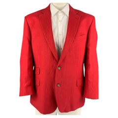 PAUL FREDERICK Size 46 Red Linen Notch Lapel Sport Coat