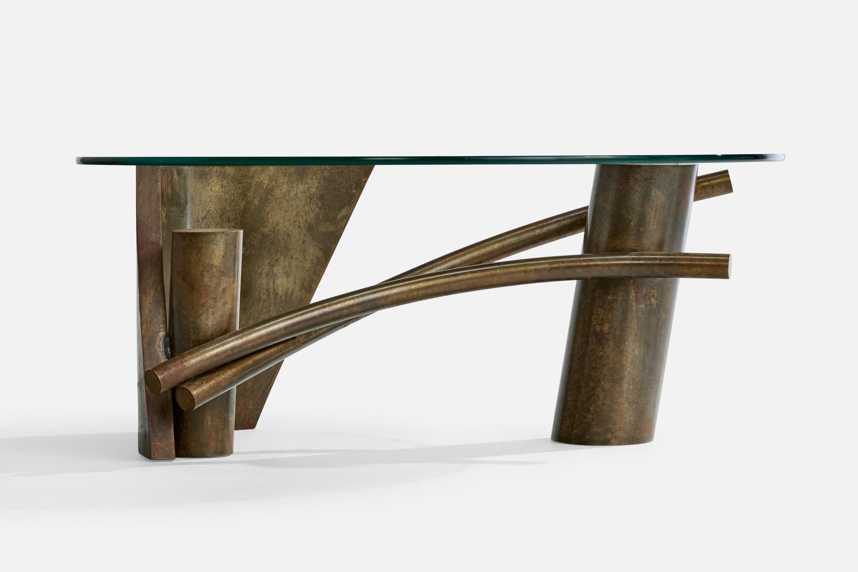 Bronze Paul Freundt, table basse, bronze, verre, États-Unis, années 2000 en vente