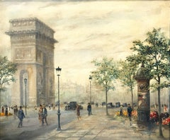 "L'Arc de Triomphe, Paris" 20th Century Parisian City Scape French Oil Painting