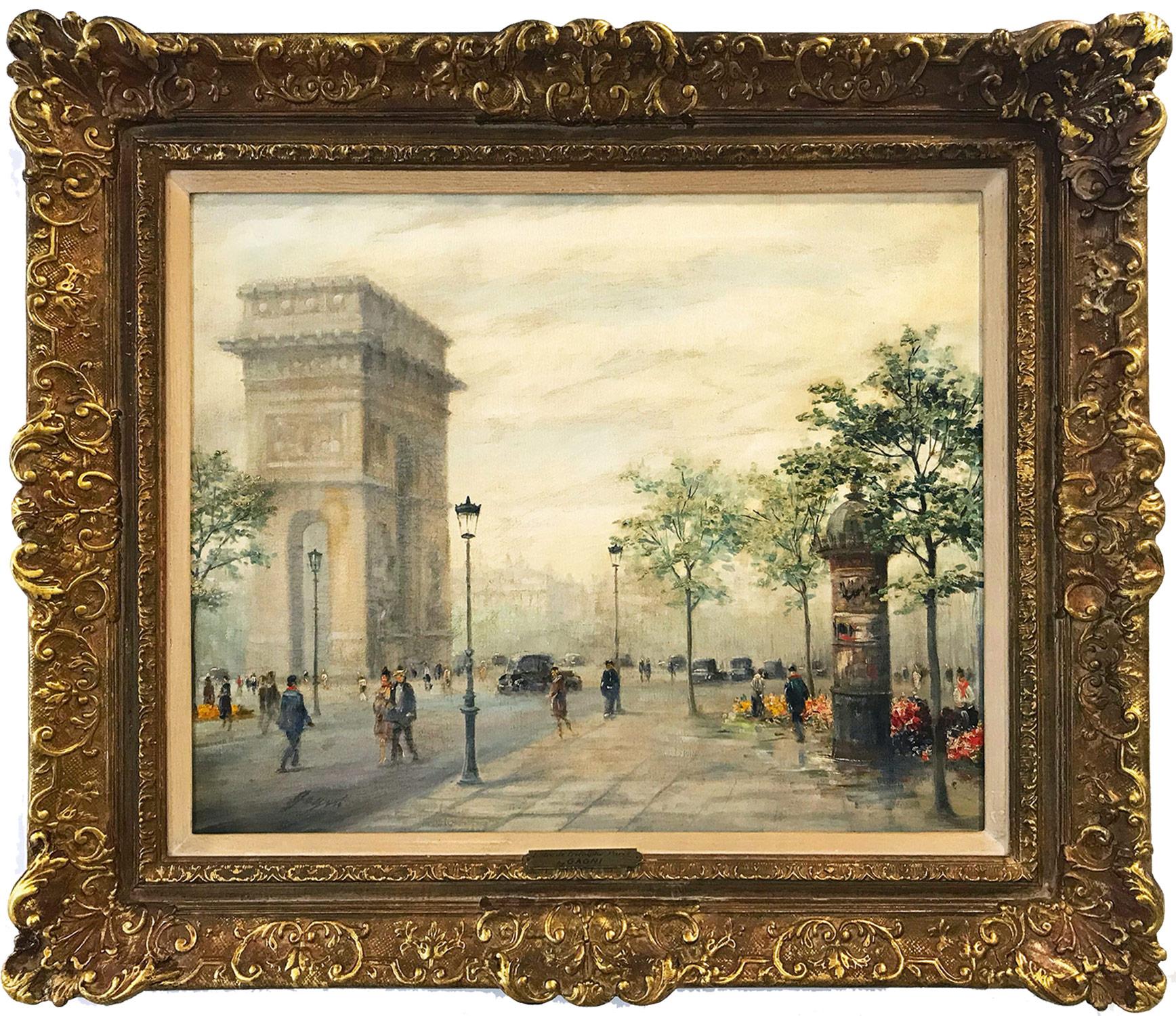 "L'Arc de Triomphe, Paris" 20th Century Parisian City Scape French Oil Painting