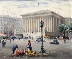 „La Bourse, Paris“ Französische impressionistische Stadts Ölgemälde auf Leinwand, gerahmt