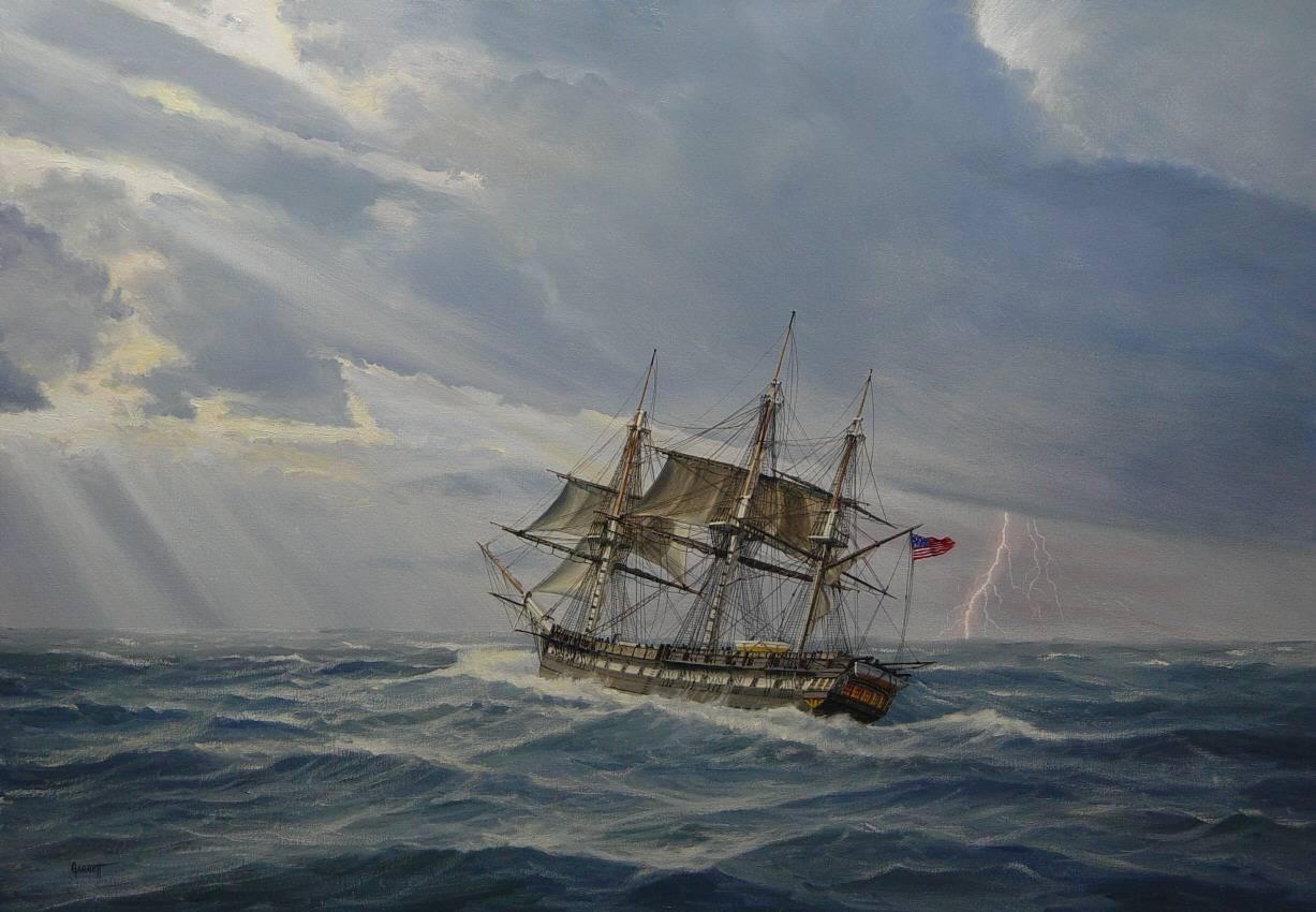 Paul Garnett Landscape Painting - North Atlantic Gale, USS Constitution, 1812
