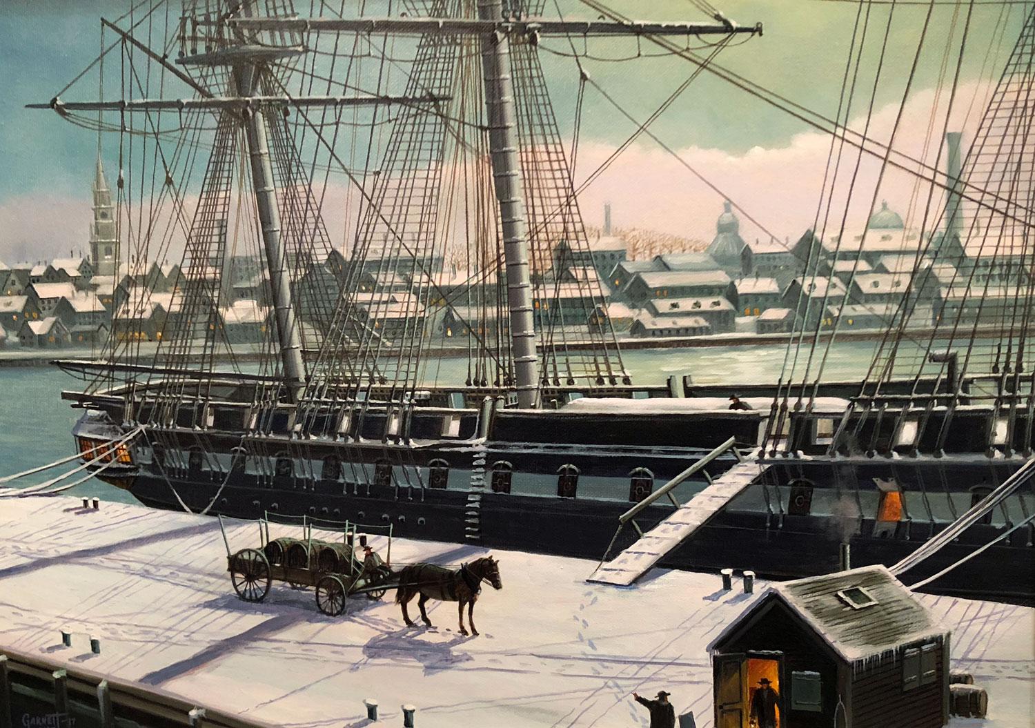 Paul Garnett Landscape Painting -  Winter in the Yard, USS Constitution, Boston, Massachusetts 1844