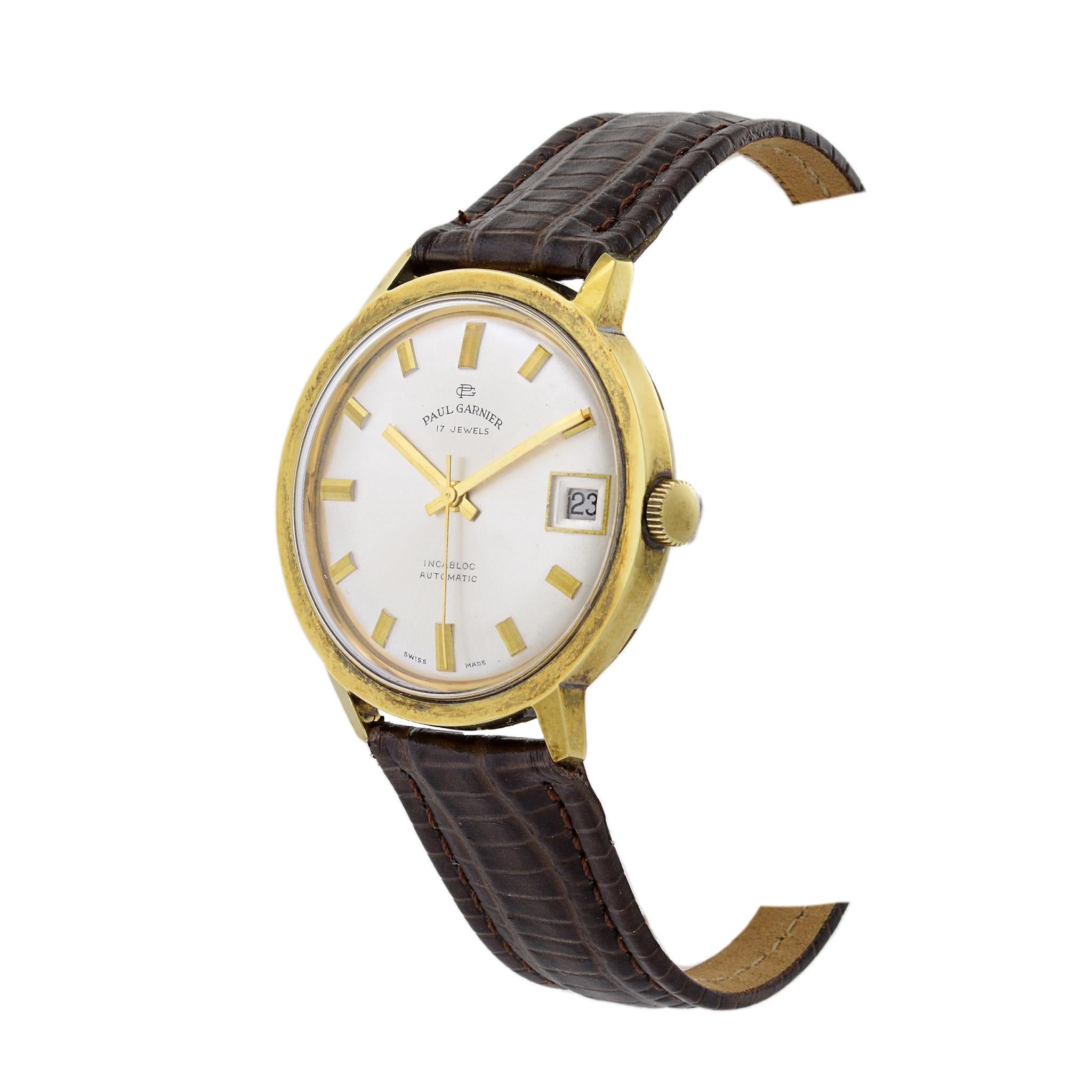 Rétro Paul Garnier Calatrava Date Automatic Rolle Gold Plate en vente