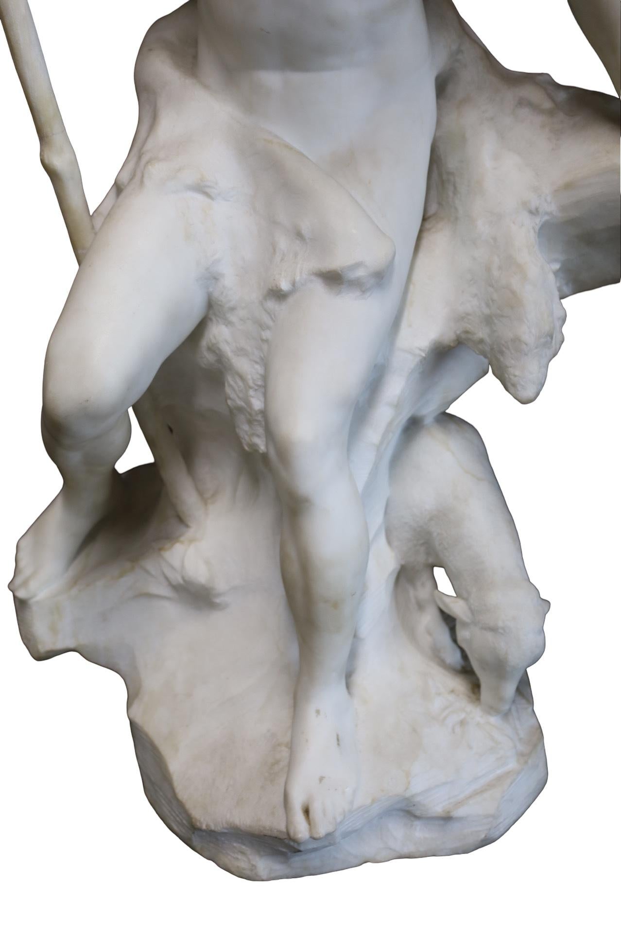 Paul Gasq (French, 1860-1944) Marble Sculpture of Shepherd In Good Condition For Sale In Dallas, TX