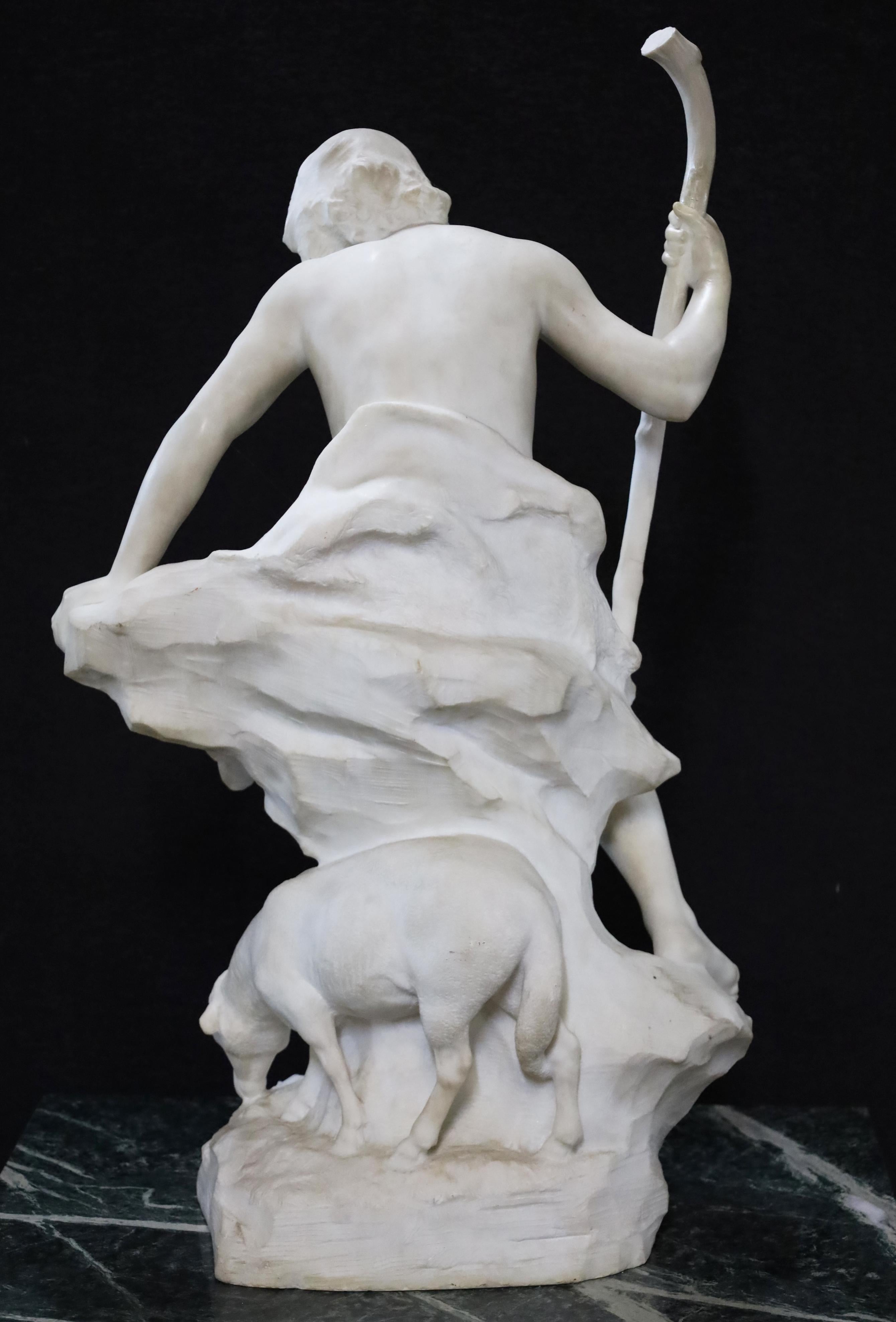 Paul Gasq (French, 1860-1944) Marble Sculpture of Shepherd For Sale 1