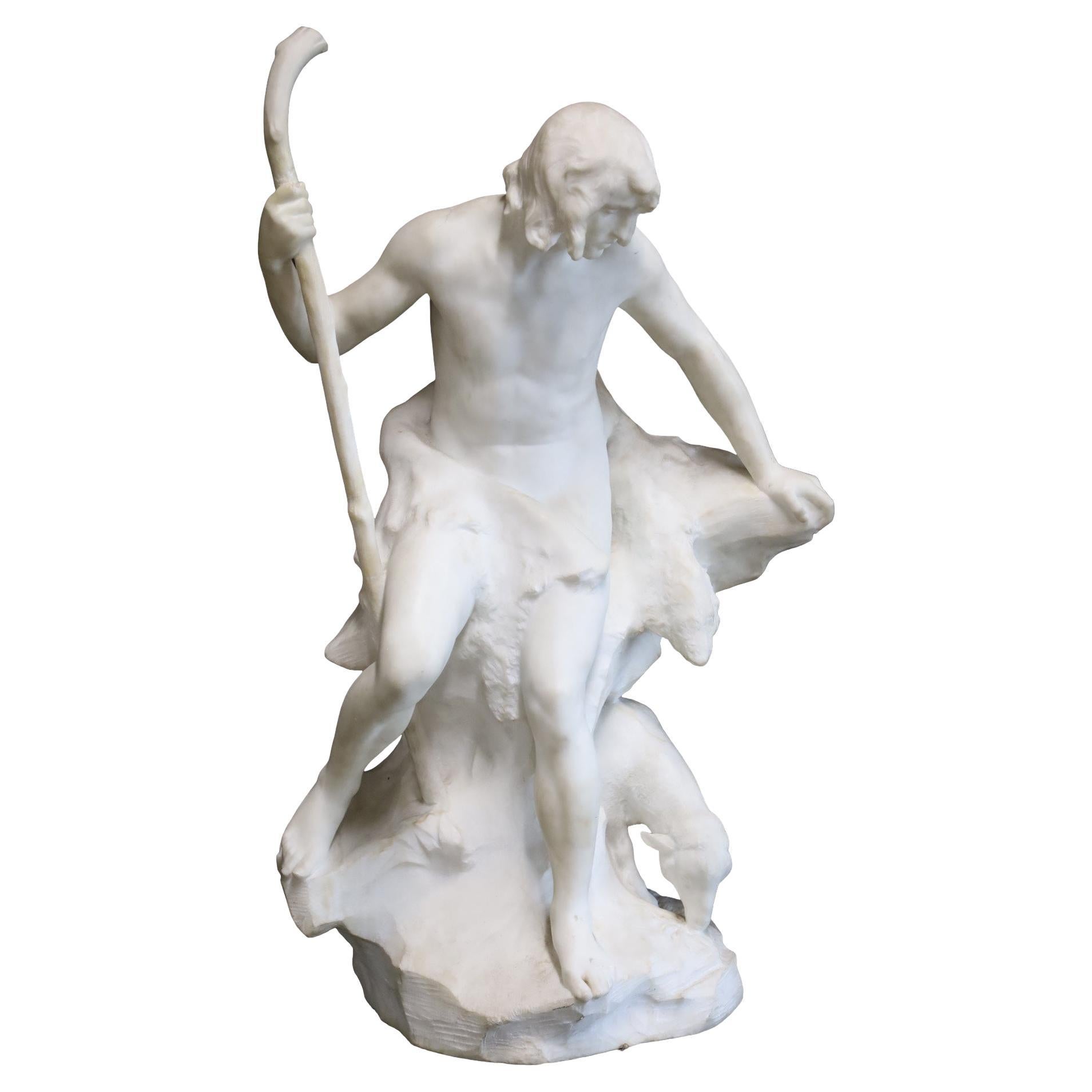 Paul Gasq (French, 1860-1944) Marble Sculpture of Shepherd For Sale