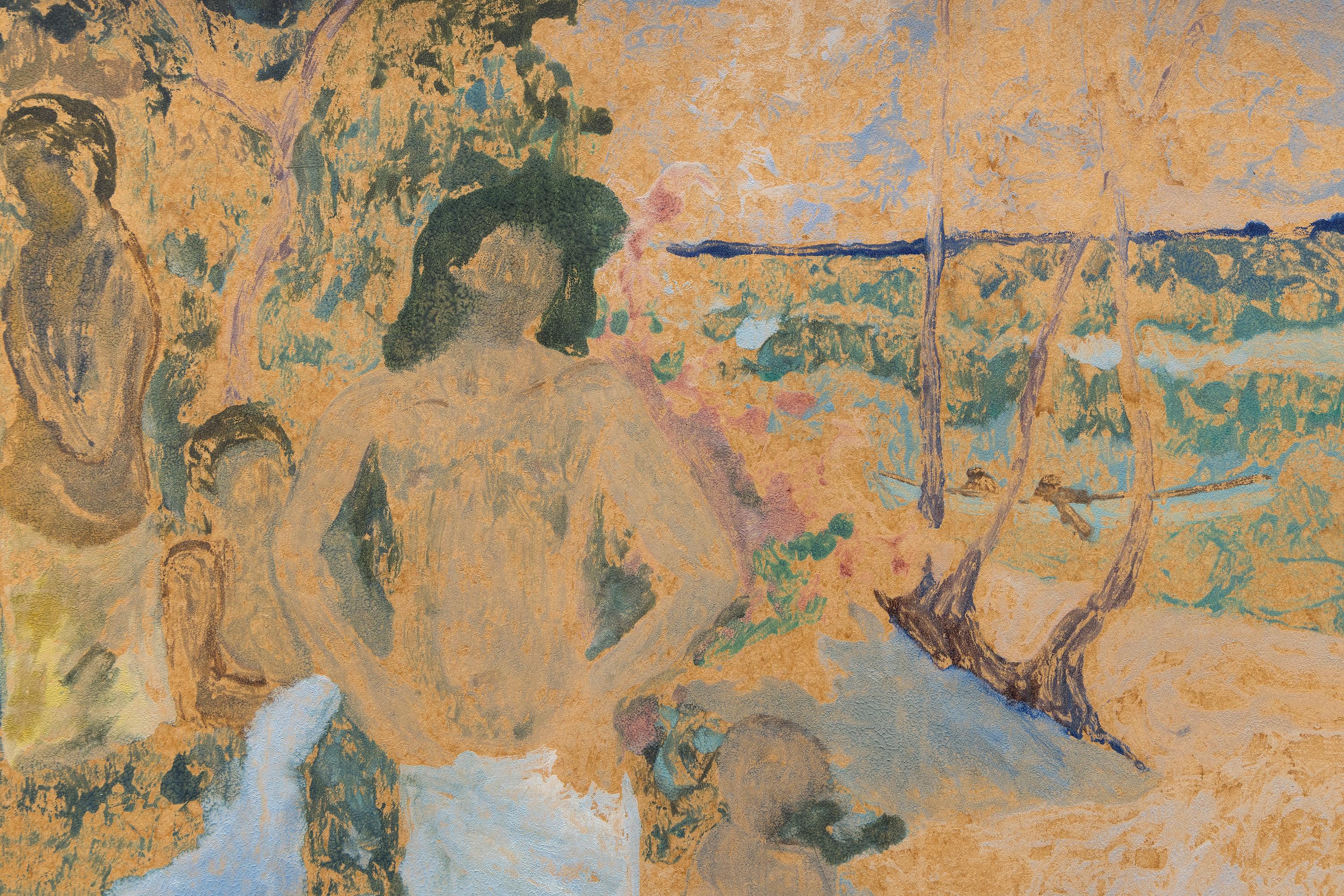 Bañistas - Figurative Print Beige de Paul Gauguin