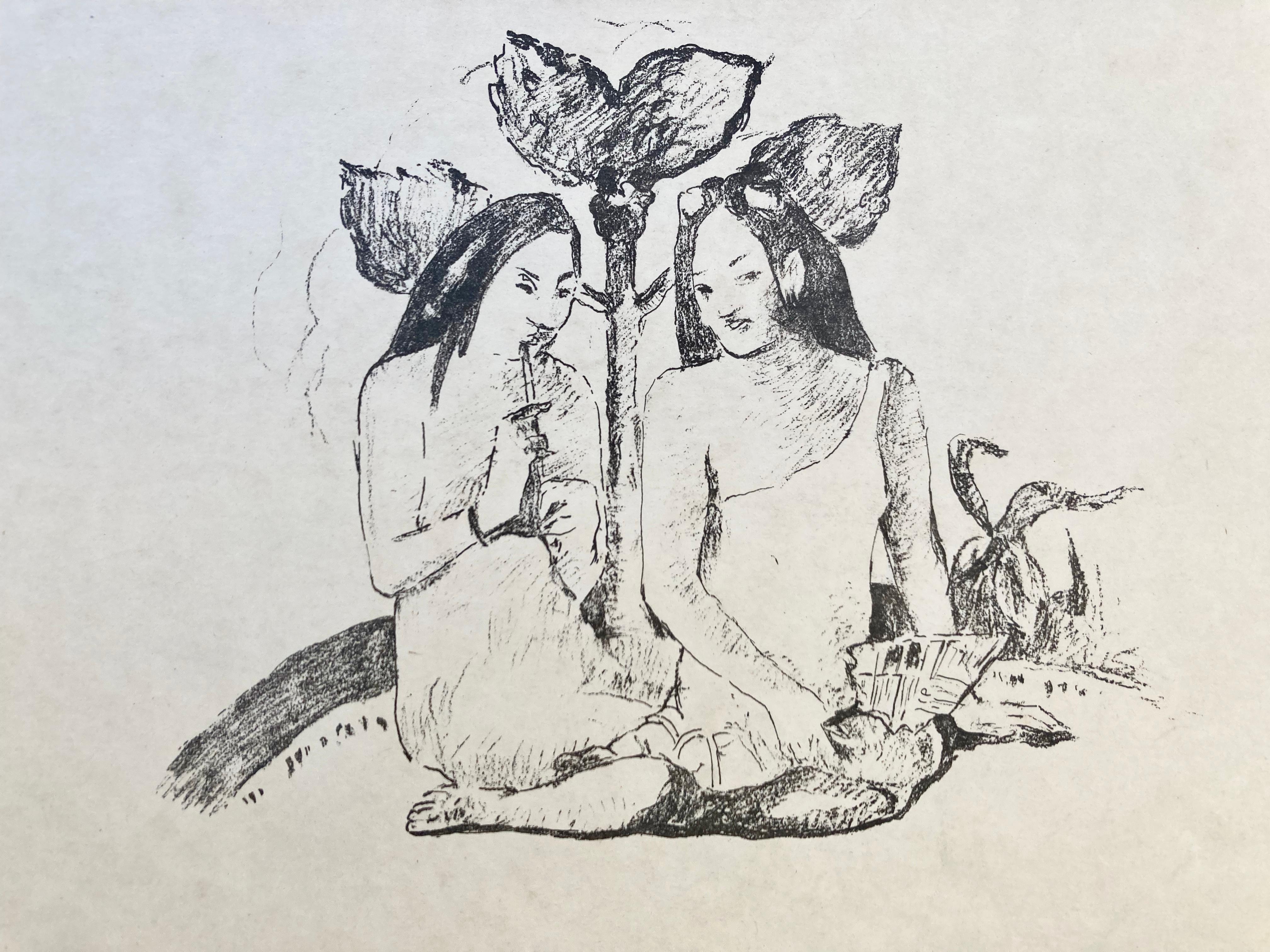 DEAUX FEMMES MAORIES ACCROUPIES – Print von Paul Gauguin