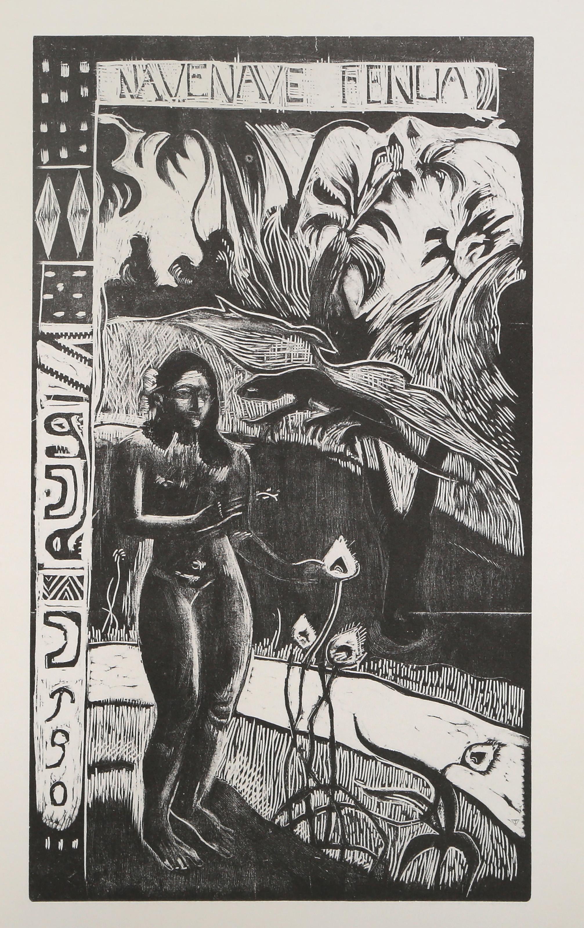 Paul Gauguin, (after) Paul Gauguin, francés (1848 - 1903) - Nave Fenua, Portafolio:  Veinticuatro Obras Maestras del Arte Gráfico, Año:  Año de impresión 1974, Medio:  Colotipia, Tamaño de la imagen:  13,25 x 7,75 pulgadas, Tamaño:  43,18 x 35,56