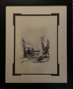 Paul Gauguin, "Senza titolo" Scena di spiaggia, litografia incorniciata