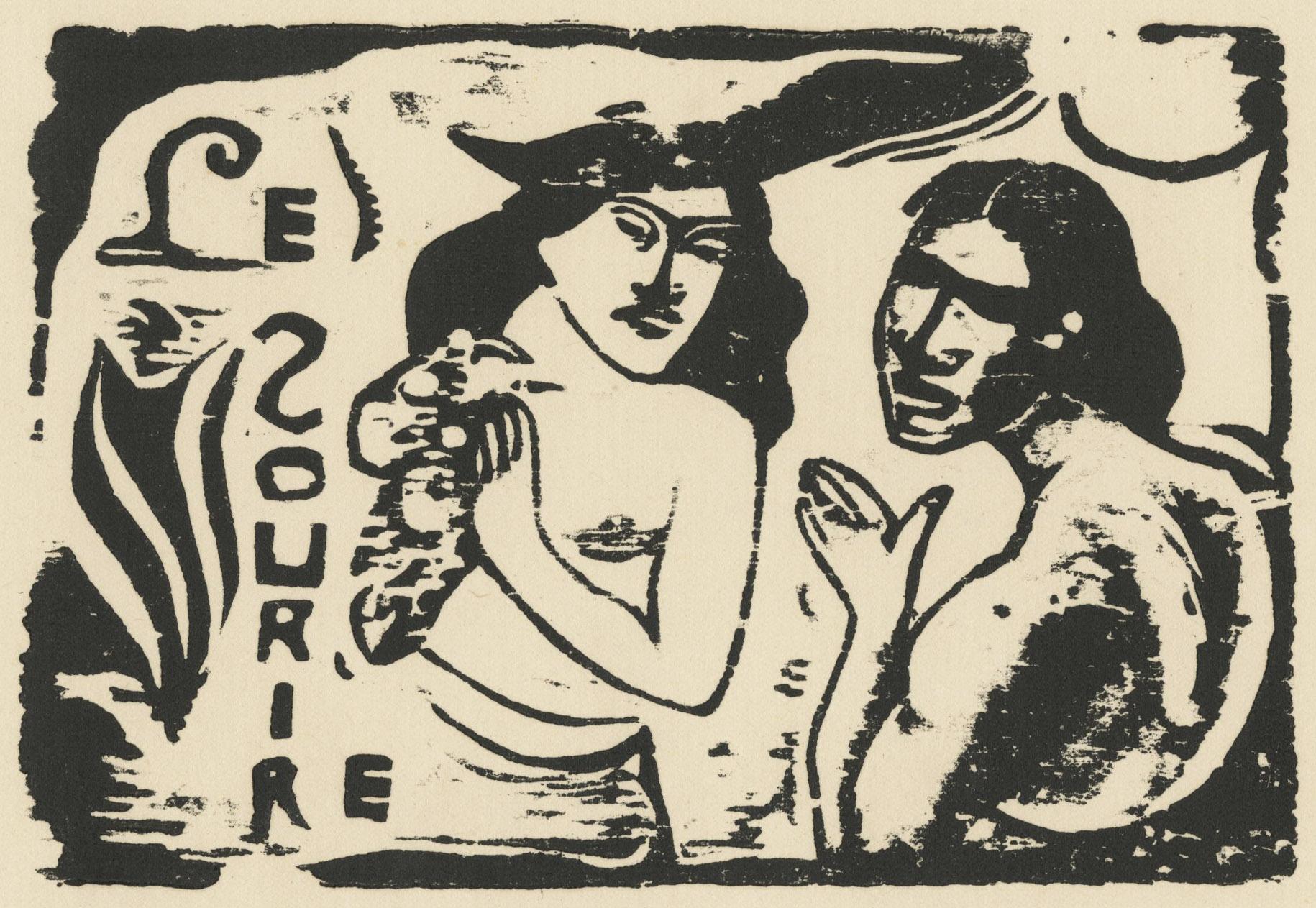 Paul Gauguin Figurative Print - Two Women Chattering, headpiece for Le Sourire (The Smile)
