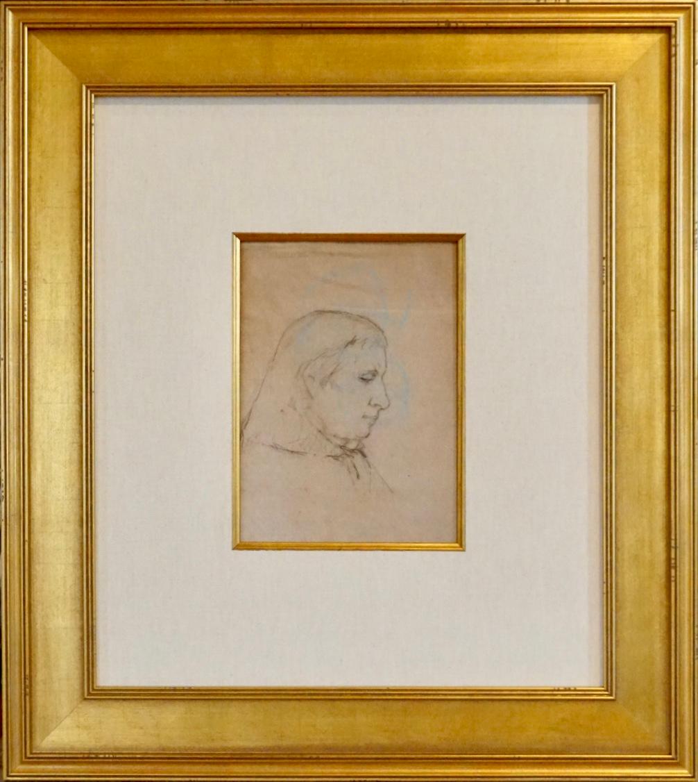 Paul Gauguin (French 1848 - 1903) Recto and Verso sketches 
Self-Portrait Recto with Portrait of a Woman on Verso. (One sheet). Self portrait shows Gauguin’s profile with eyes gazing down in contemplation and depth when Paul was perhaps in his early