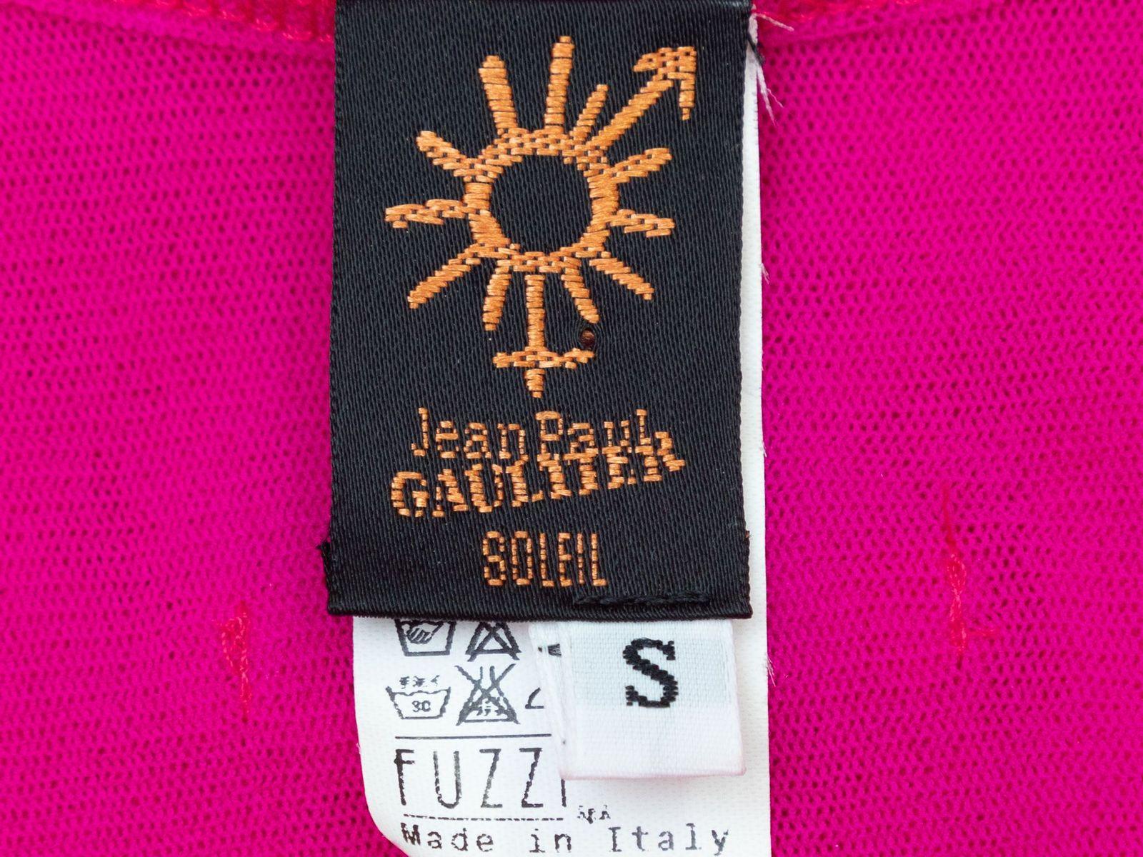 Product Details: Hot pink mesh sleeveless tank top by Jean Paul Gaultier Soleil. Scoop neckline. 28