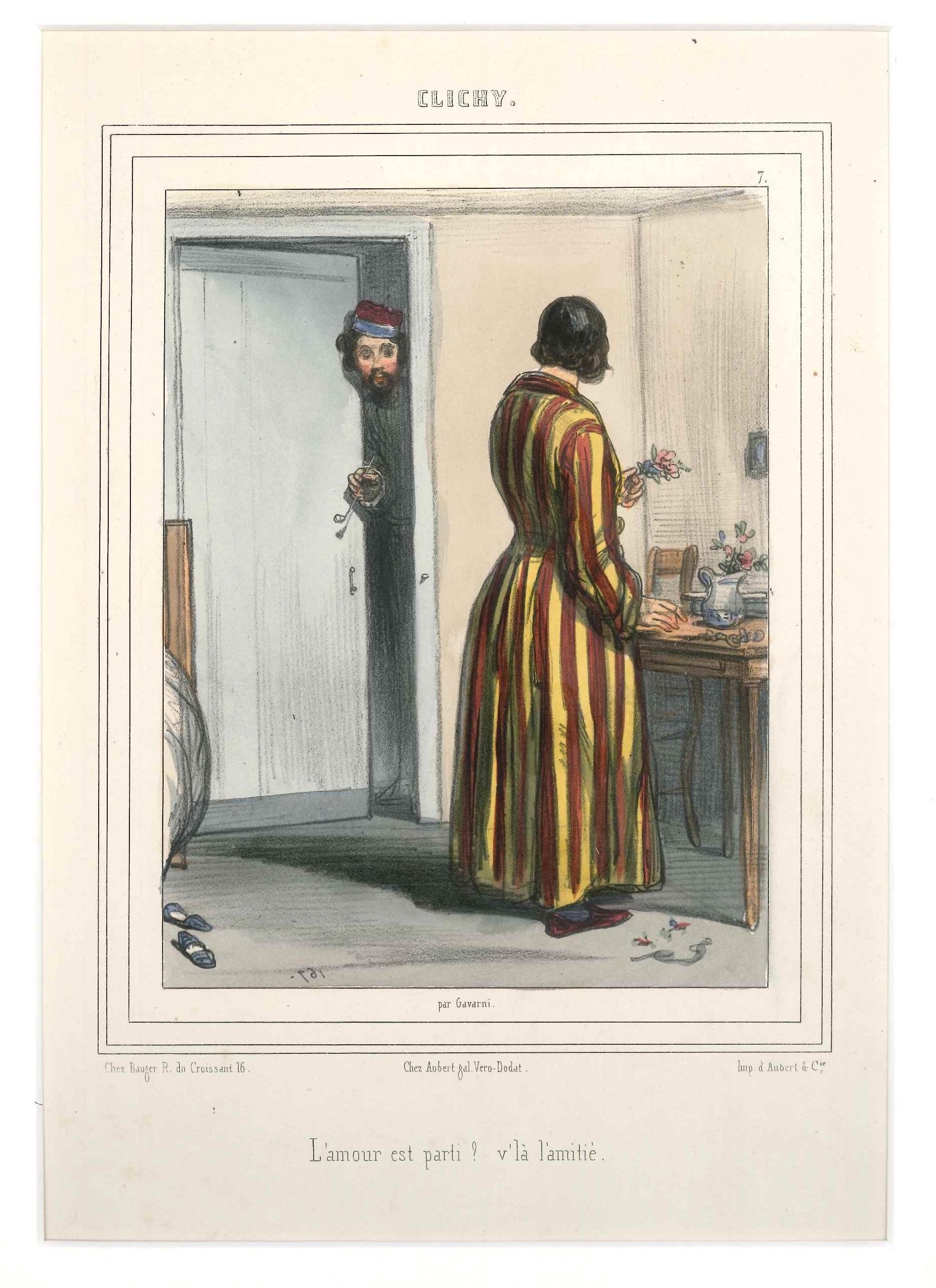 Paul Gavarni (Guillaume Sulpice Chevalier) Figurative Print – Clichy  Originallithographie von Paul Gavarni – Die erste Hälfte des Jahres 1800