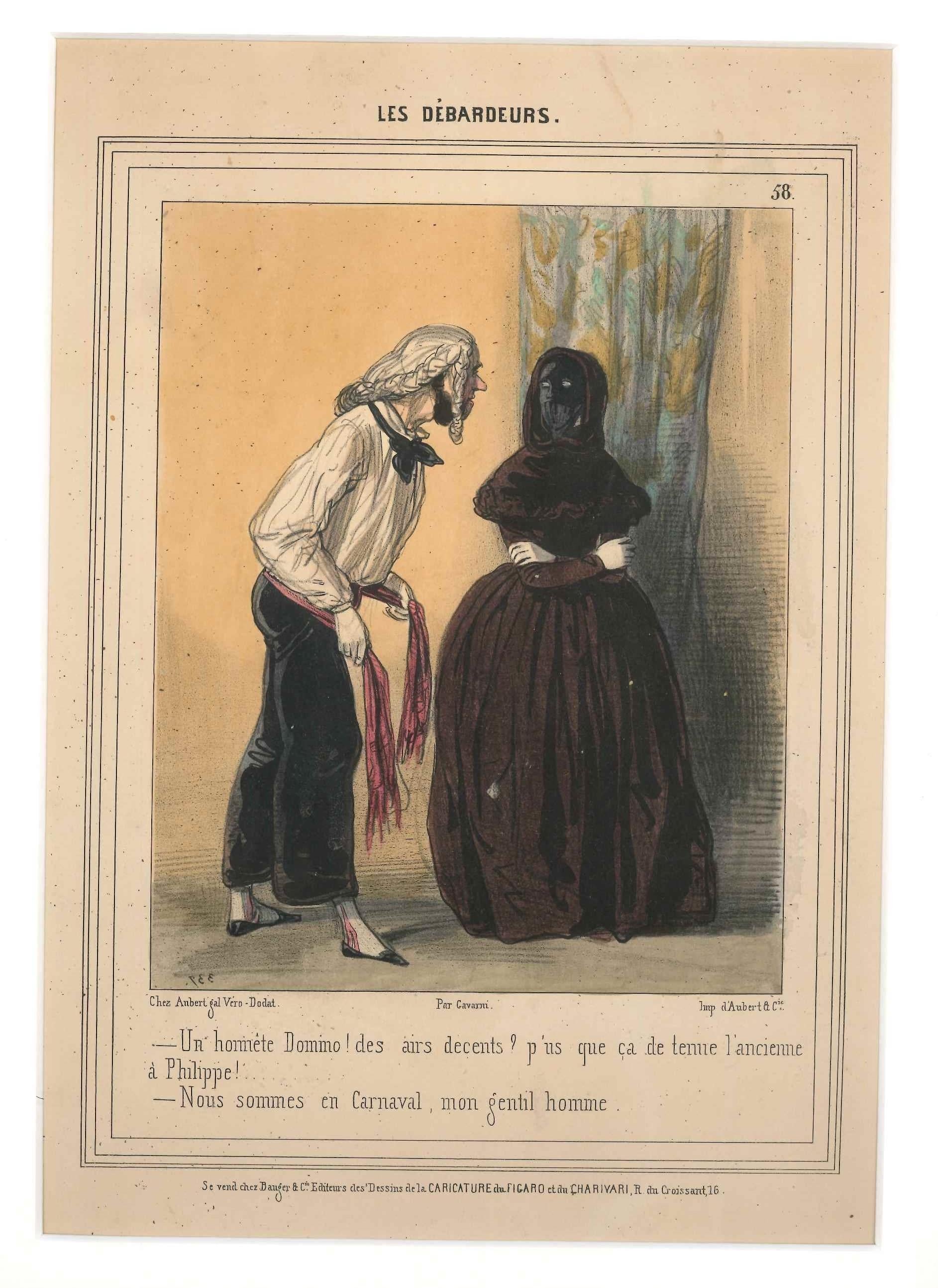 Paul Gavarni (Guillaume Sulpice Chevalier) Figurative Print – Les Débardeurs - Original-Lithographie von Paul Gavarni - Erste Hälfte 1848