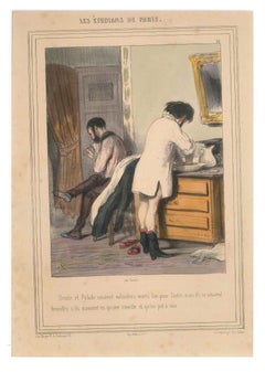 Les Étudians de Paris - Original Lithograph by Paul Gavarni - 1847