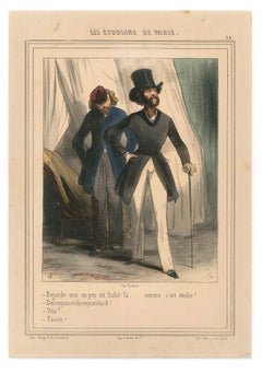 Les Étudians de Paris – Originallithographie von Paul Gavarni, 1847