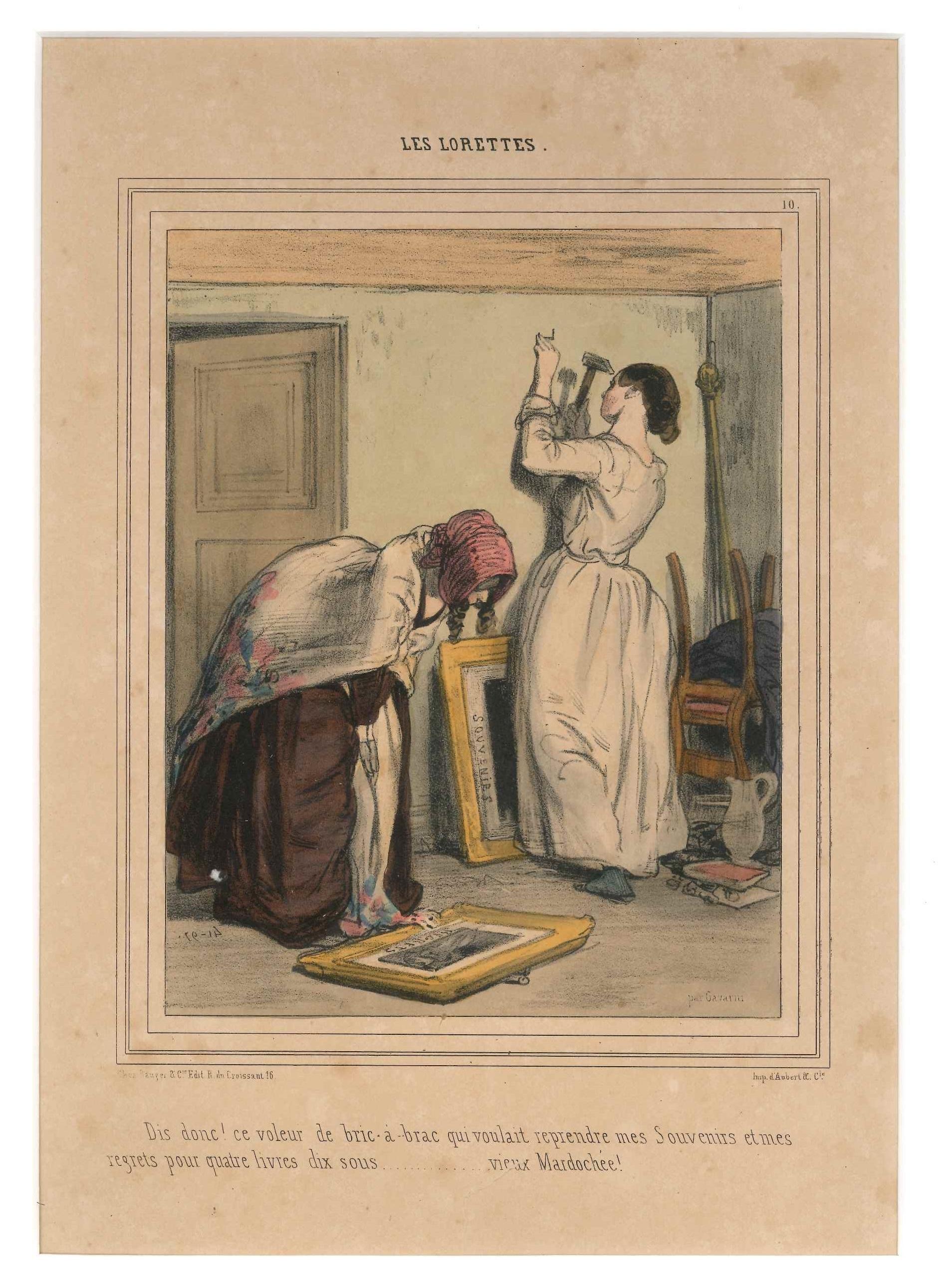 Paul Gavarni (Guillaume Sulpice Chevalier) Figurative Print - Les Lorettes - Original Lithograph by Paul Gavarni - 1841