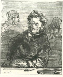 A Pensive Man - Original Lithograph by Paul Gavarni - 1881