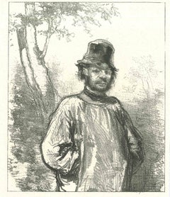 Un homme debout - Lithographie originale de Paul Gavarni - 1881