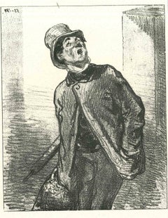 Antique A Watching Man - Original Lithograph by Paul Gavarni - 1881