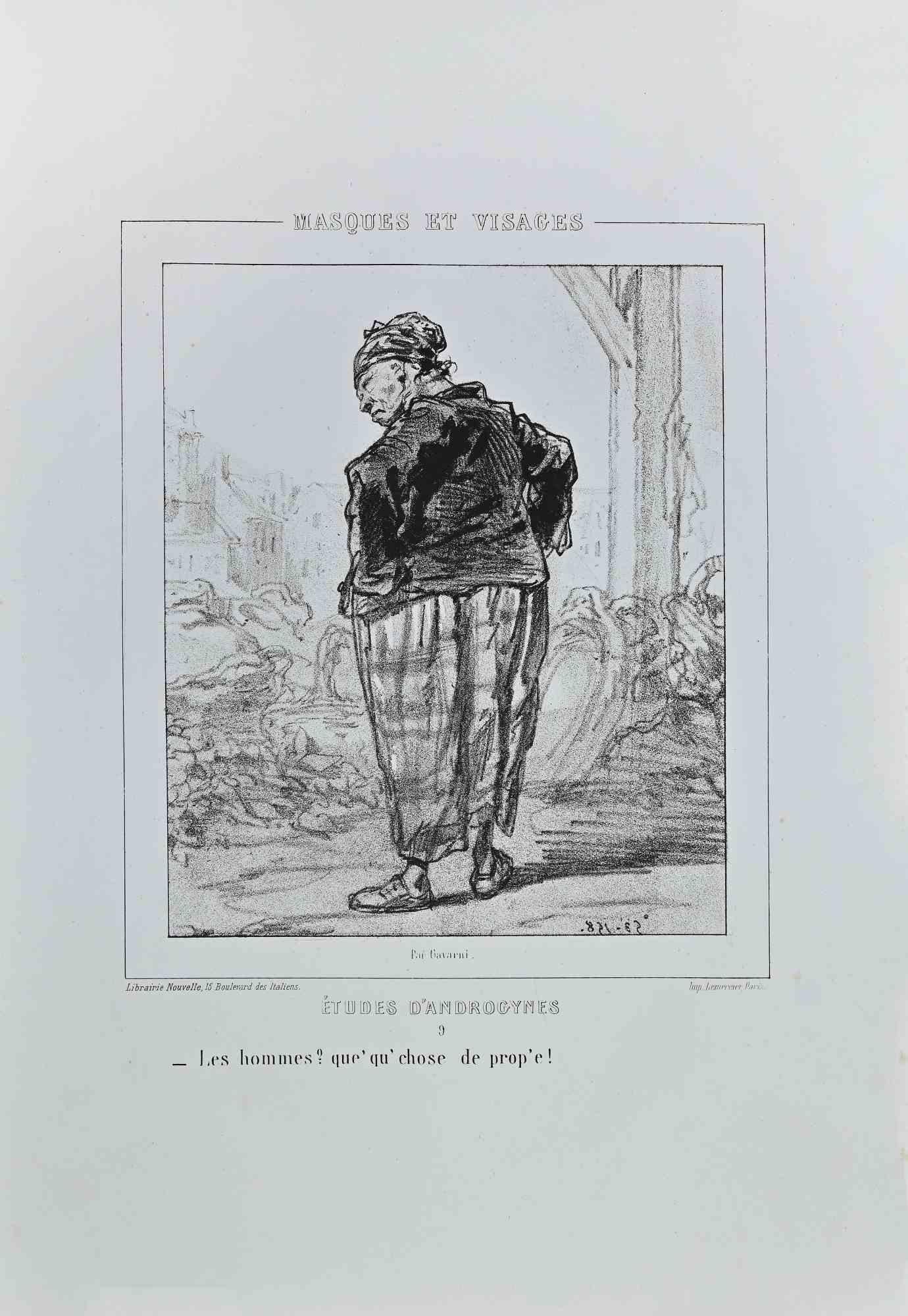 Etudes d'Androgynes - Lithograph by Paul Gavarni - 1850s