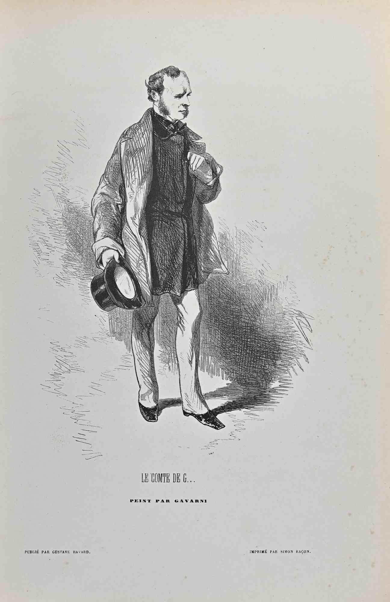 Le Comte De G - Litografia di Paul Gavarni - metà del XIX secolo