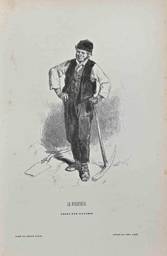 Le Fossoyeur - Lithographie de Paul Gavarni - milieu du XIXe siècle