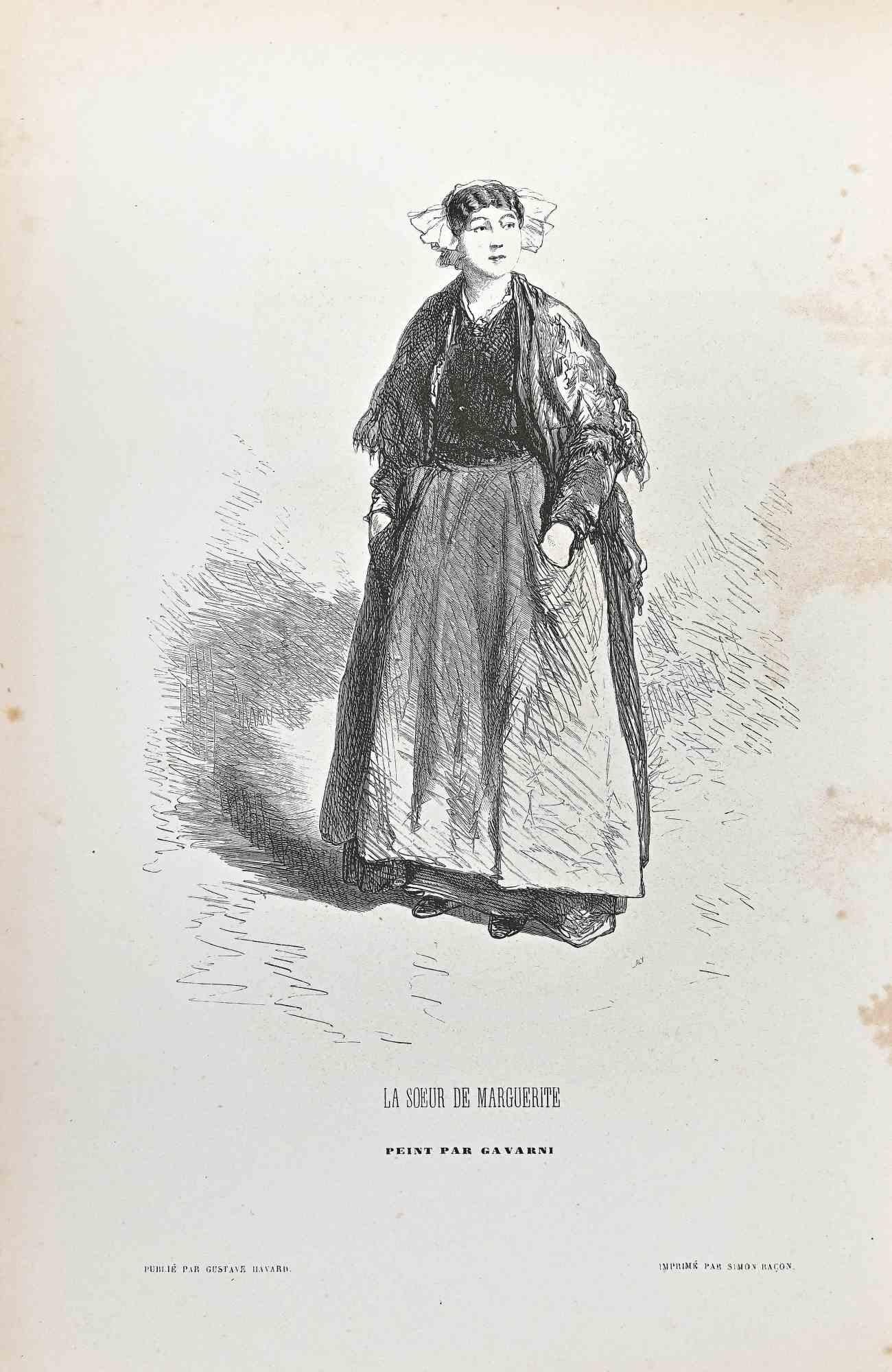 Le Soeur DDe Marguerite is a lithograph on ivory-colored paper, realized by the French draftsman Paul Gavarni (alias Guillaume Sulpice Chevalier Gavarni, 1804-1866) in the mid-19th Century.

Signed on the plate" Par Gavarni".

From series of