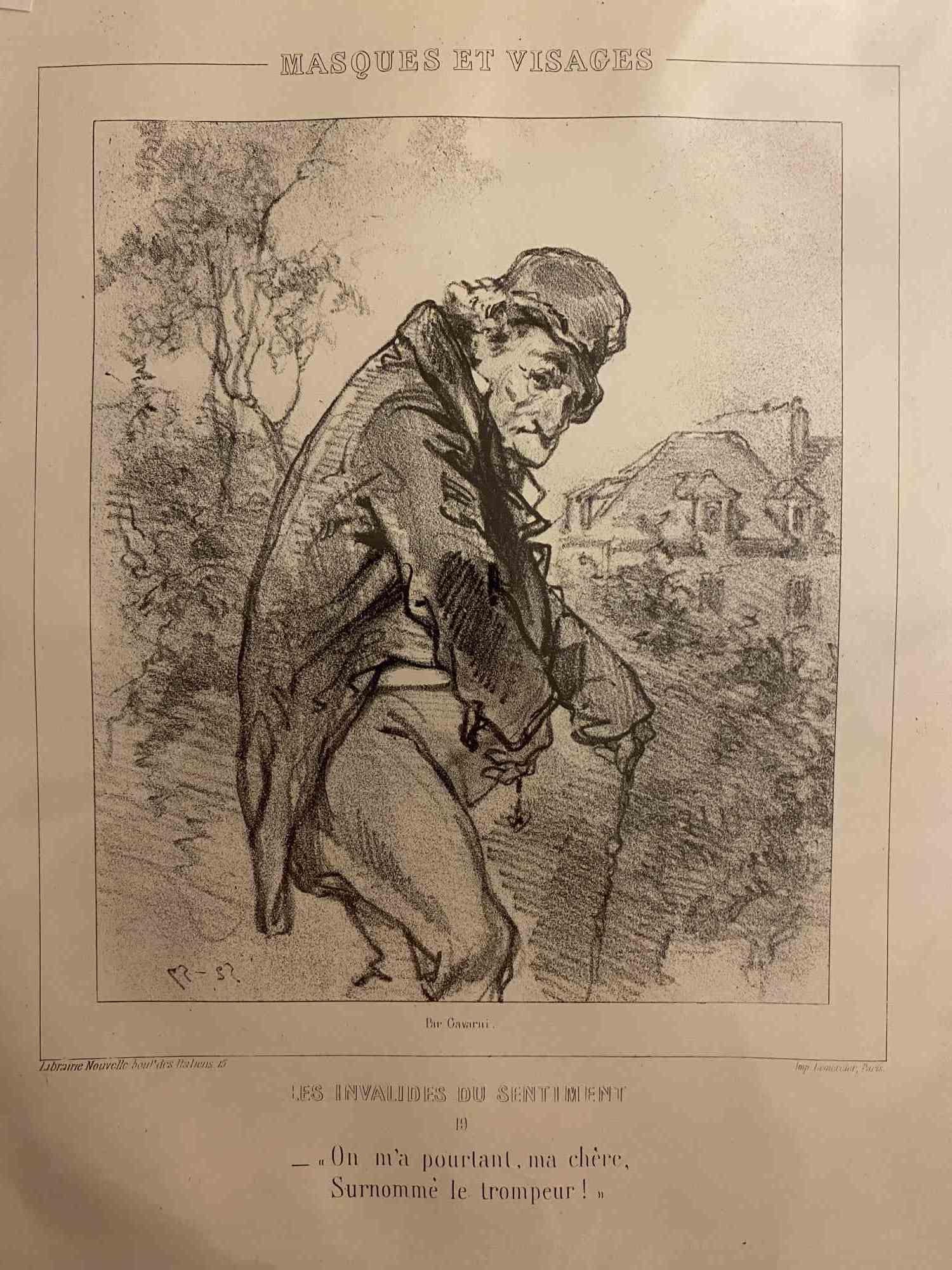 Les Invalides du Sentiment – Originallithographie von Paul Gavarni – 1850er Jahre