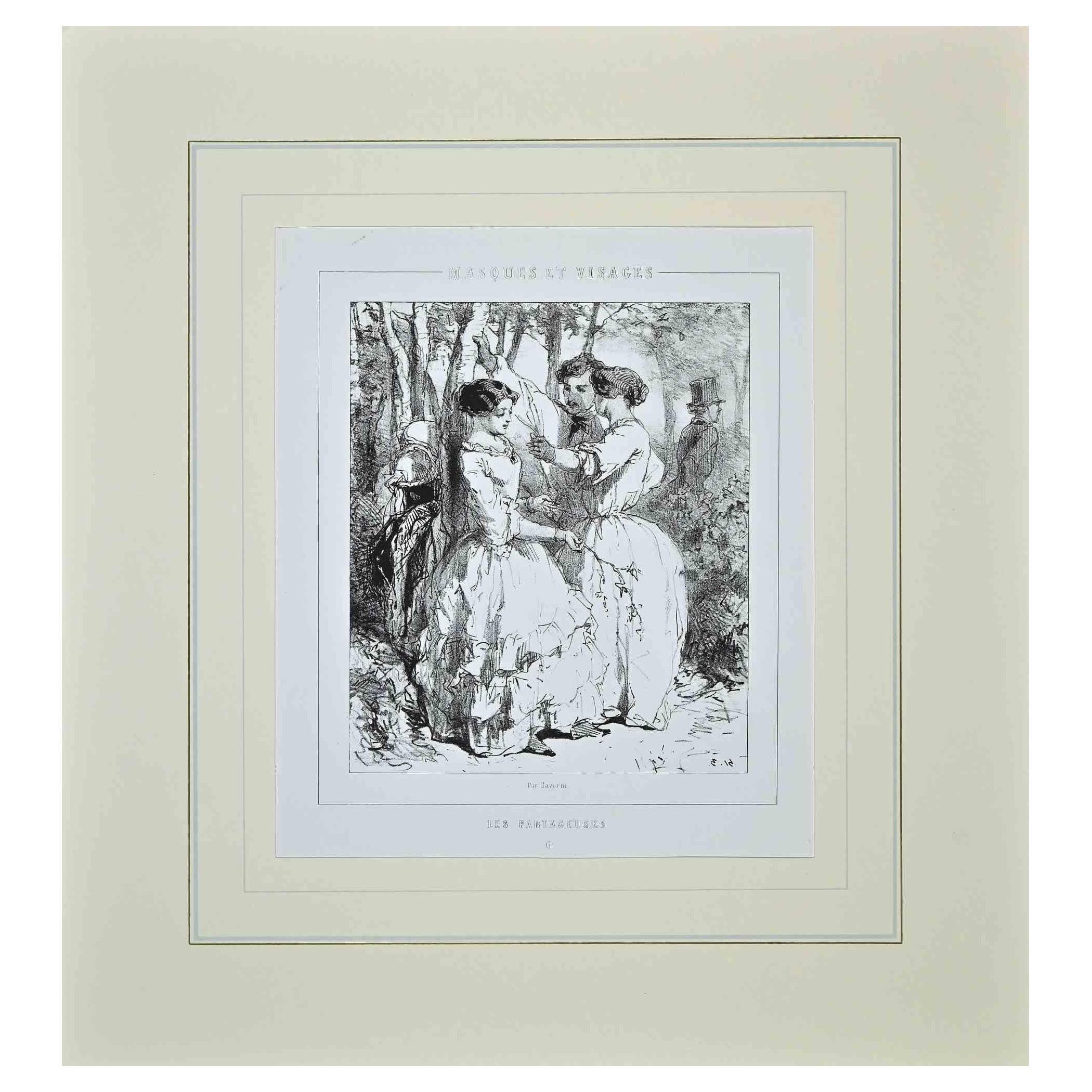 Les Partageuses – Lithographie von Paul Gavarni – 1850er Jahre